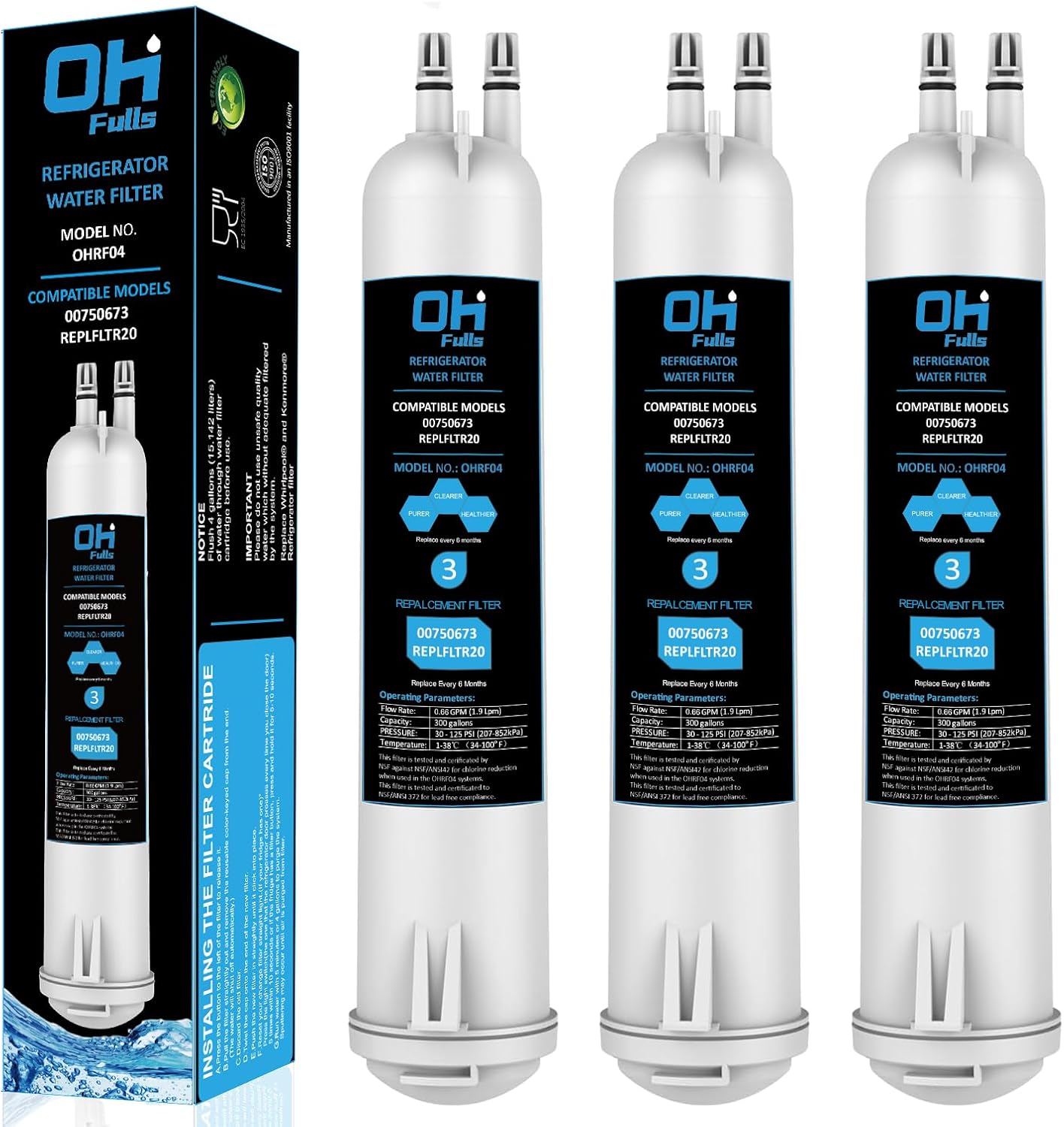 Water Filter 00750673 REPLFLTR20, 3-Pack, White