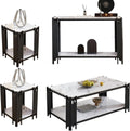 Elegant Marble Coffee Table Set of 4 White Faux Marble Coffee Table Console Table 2 End Table Set with Black Metal Frame 4 Piece Living Room Table Set for Apartment Home Office