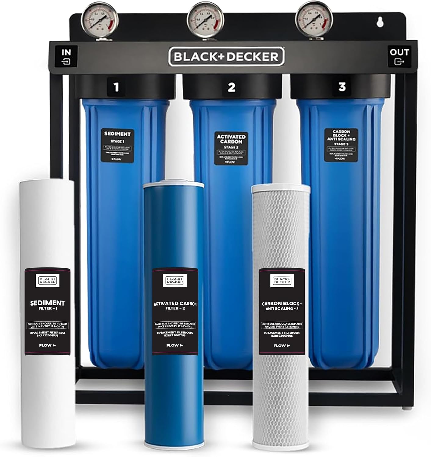 BLACK+DECKER Whole House Water Filter System | Anti-Scale | 3-Stage Filtration System | Specially Designed to Prevent Scale Build-Up | Protects Appliances | IAPMO R&T Tested, NSF/ANSI 42 Certified