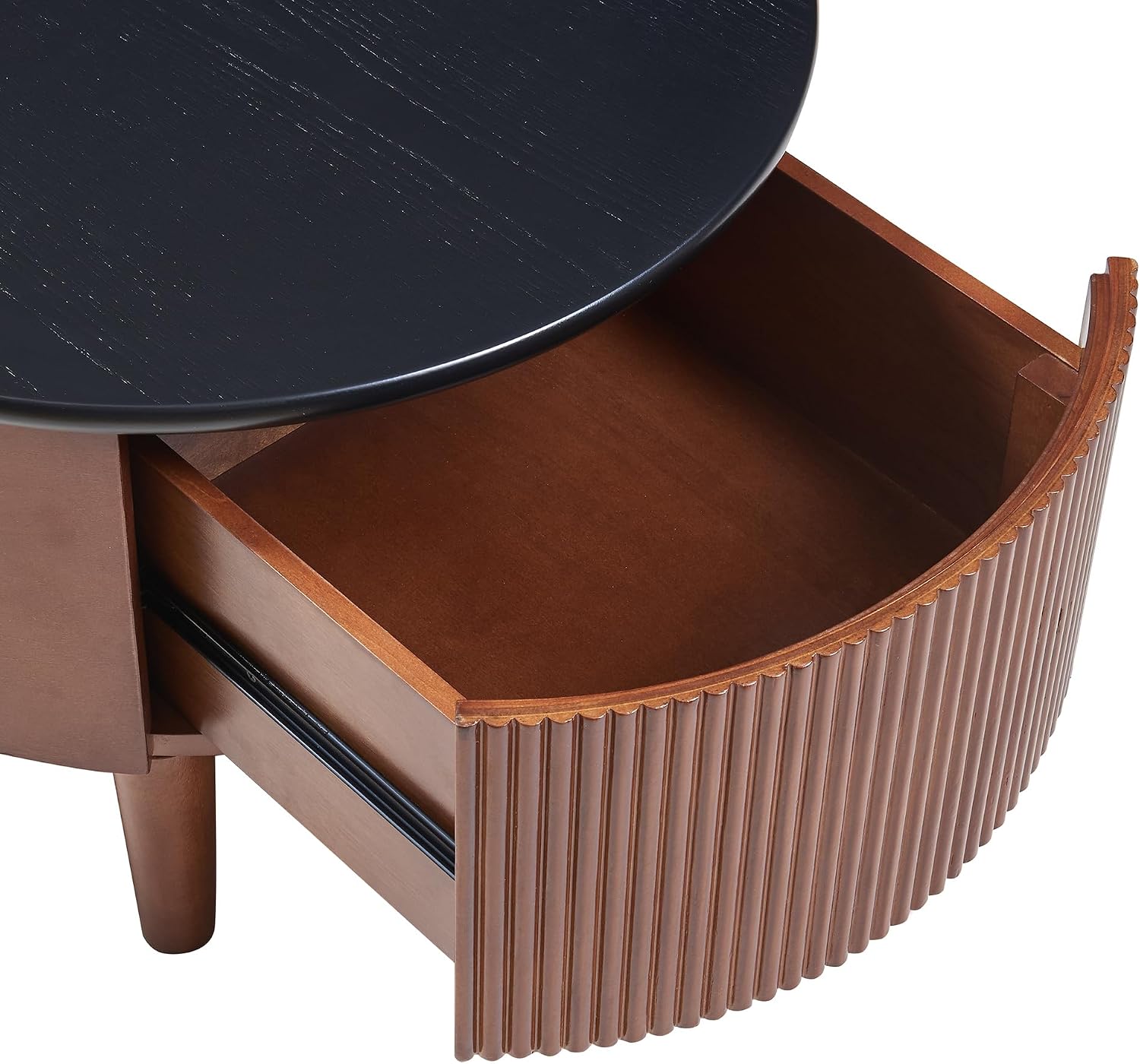 31.5' Vintage Round Nesting Coffee Table Fluted with Drawer,Black & Walnut
