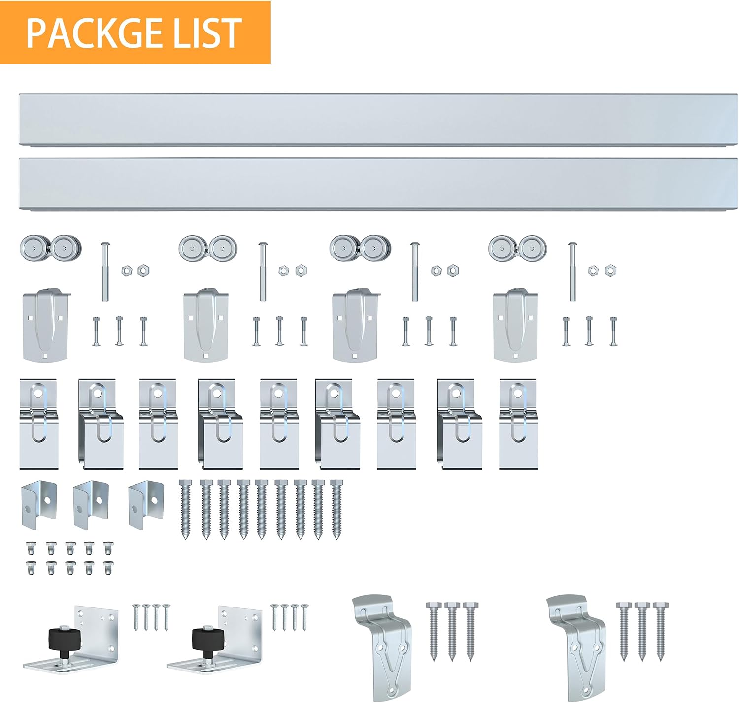 14FT Box Rail Exterior Barn Door Hardware Kit for 2 Doors, Sliding Heavy Duty Barn Door Track, Wall Mount Barn Door Hardware with 9 Track Brackets,Silver(Doors NOT Include)