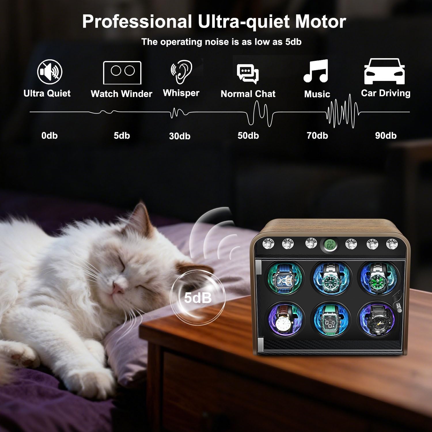 Watch Winder for Automatic Watches, Watch Winders Box 1/2/4/6/9 Slot for Rolex,Silent Motor, 4 Rotation Mode Setting,Built-in led Lights,Gift for Man