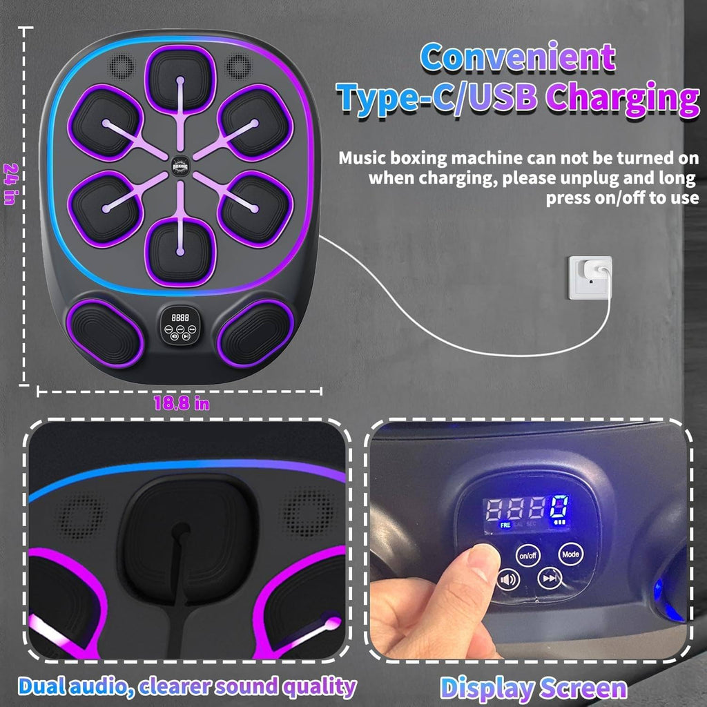 Wall-Mounted Smart Boxing Machine with 9 Training Modes, 9 Speed Levels & LED Display for Real-Time Tracking - Music Sync Technology for Cardio & Strength Workouts,Halfgloves