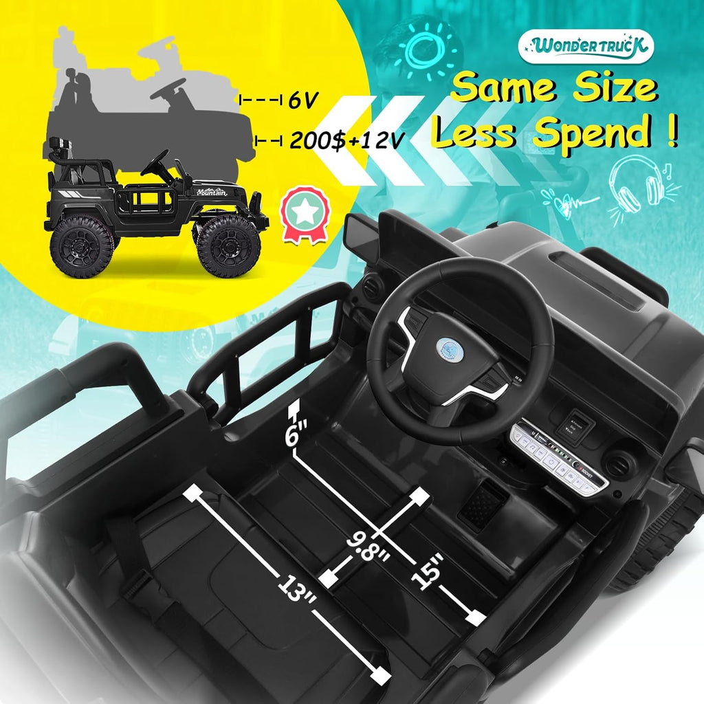 Joywhale 12V Kids Ride on Truck Battery Powered Motorized Car Electric Vehicle for Kids, with Remote Control, 4-Wheel Suspension, LED Lights, Music & FM, Seat Belt, Portable Handle, Black