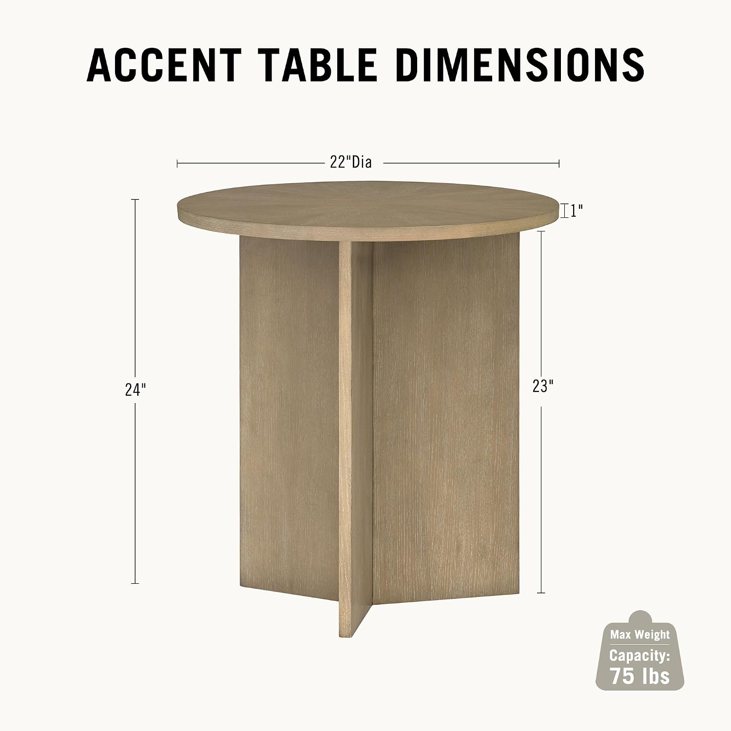 Martha Stewart Sadie Round Coffee Table – Starburst Veneer Top, Reclaimed Greige Wood Finish, Modern Accent for Living Room, Lounge, or Sitting Area, 22' x Dia 24' H