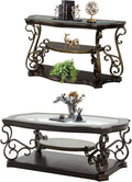 2 Piece Retro Coffee Table Set, Mid Century Modern Living Room Table Set, Traditional 3-Tier Coffee Table and Console Table with Tempered Glass Top & Storage Shelf for Living Room Home Office
