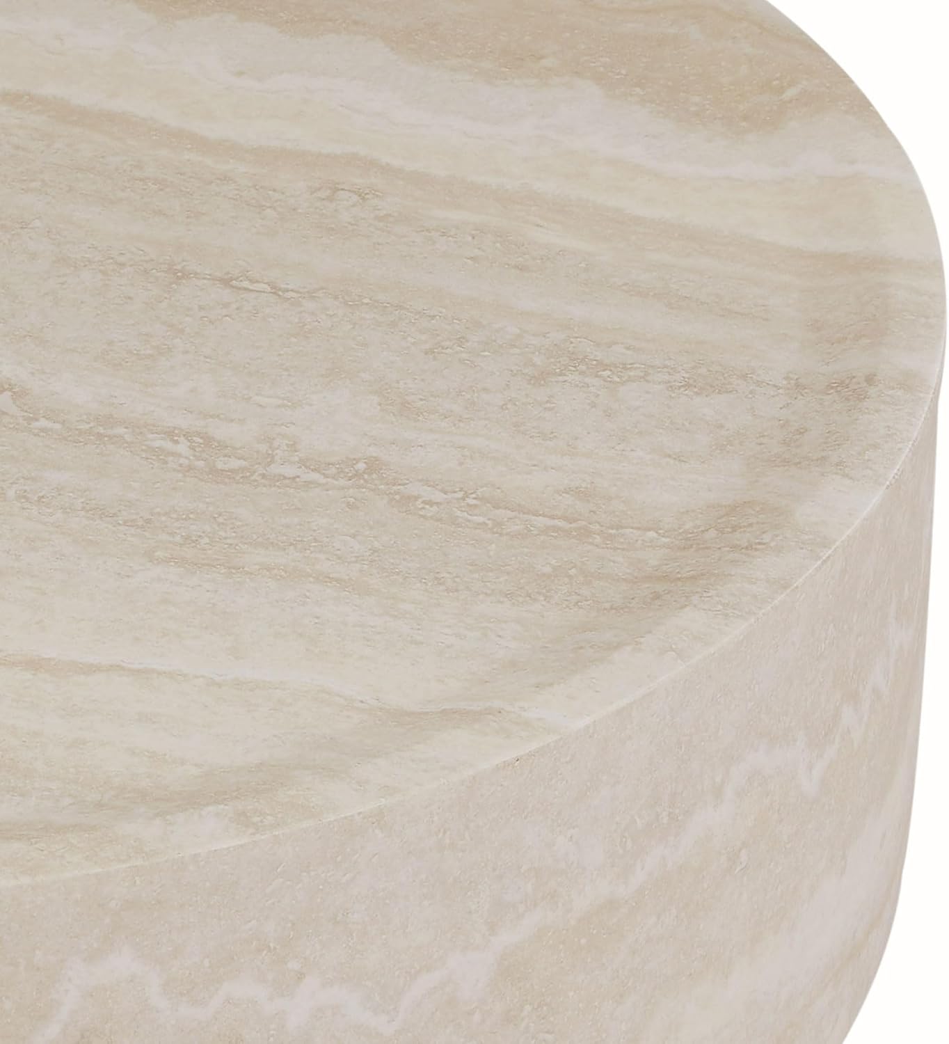 KEIKI 35' Round Fiberglass Coffee Table with Faux Mars Pattern, Modern Style Circle Coffee Table with Faux Travertine Textured, No Assembly Required, for Living Room, Bedroom, Reception Room, Marble