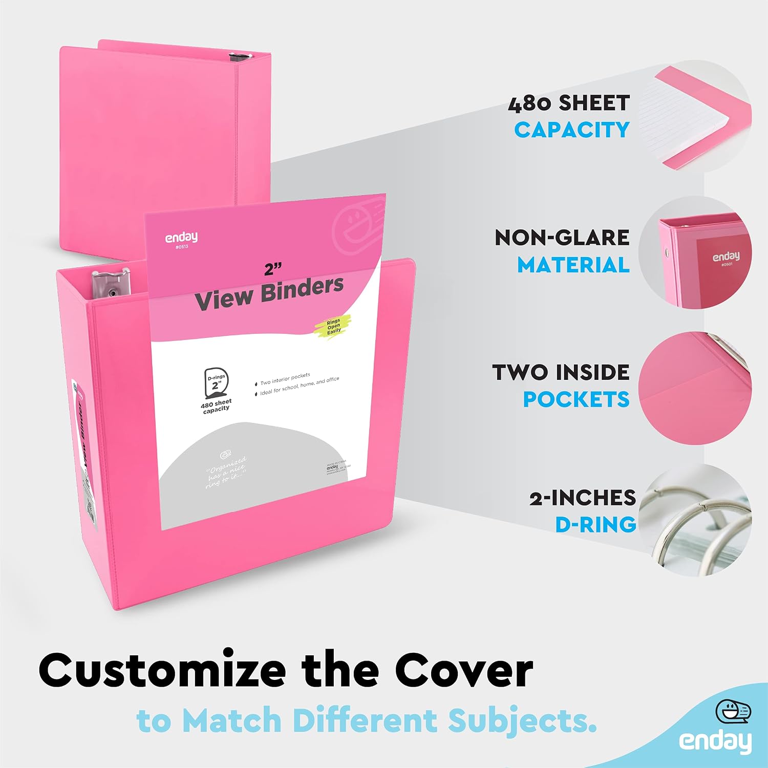 Enday 2 inch 3 Ring Binder (24 Pack - Pink) Binder 2 inch with Clear View Cover and 2 Inside Pocket - for Letter Size 8.5 x 11'' Paper, Ideal for School Supplies, Office, and Home