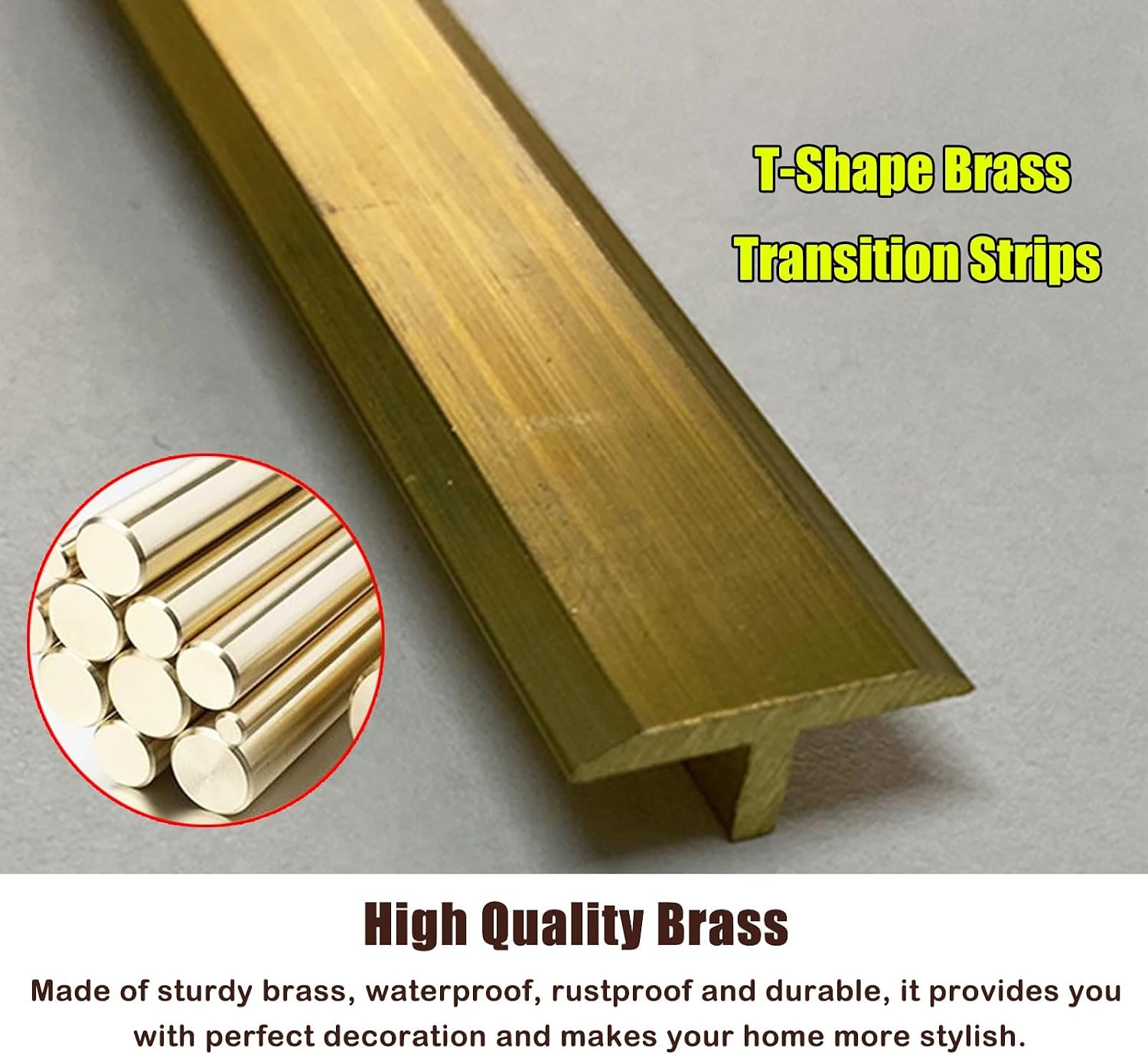 T-Shaped Brass Transition Strip, Doorway Threshold for Wood to Tile, Floor Wall Edging Trim, Gap Cover Strips, 1.5 cm Wide