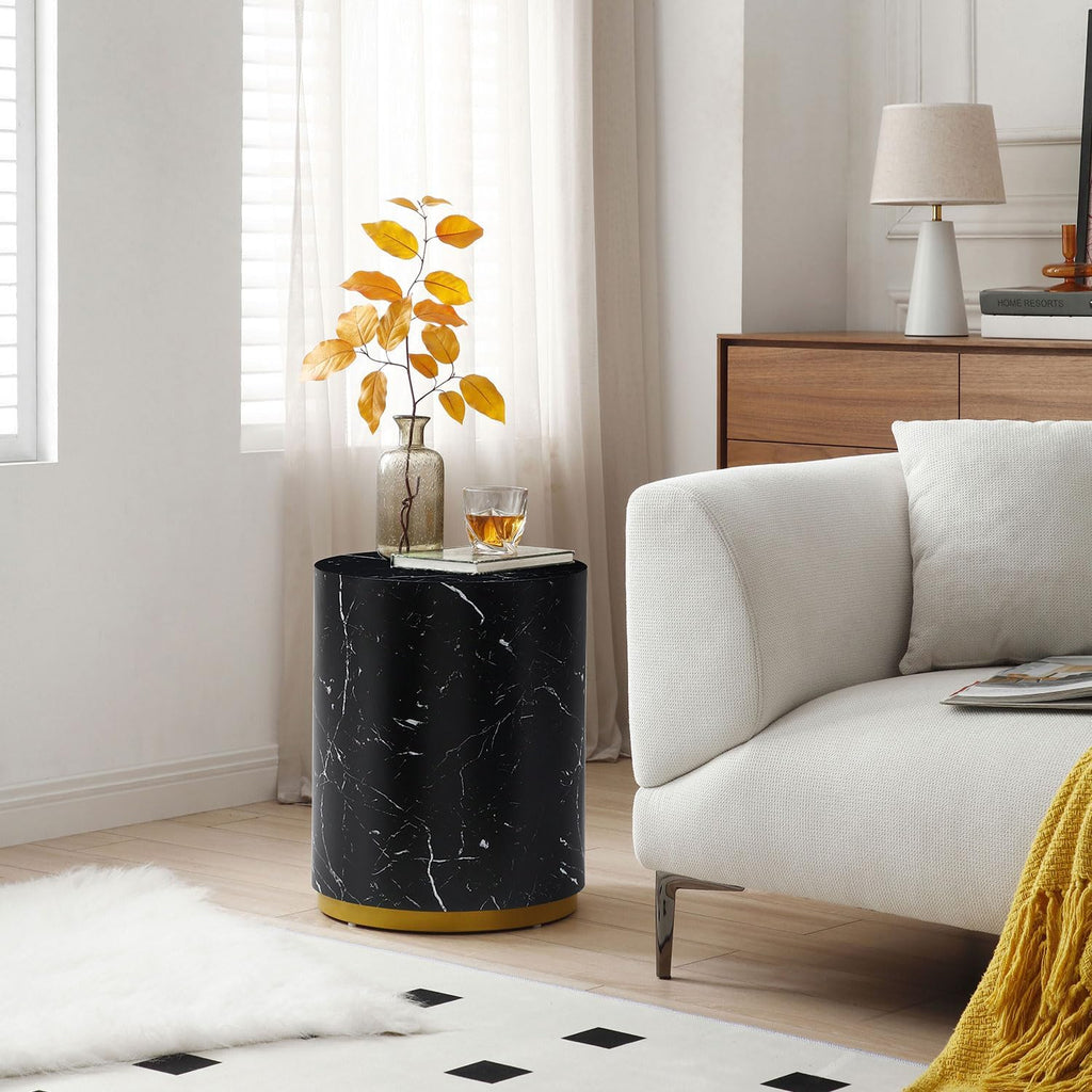 JUSTONE Faux Marble Coffee Table Set of 3,Modern White Coffee Table with Gold Rim Bottom,Perfect for Living Room Apartment, Black& Gold
