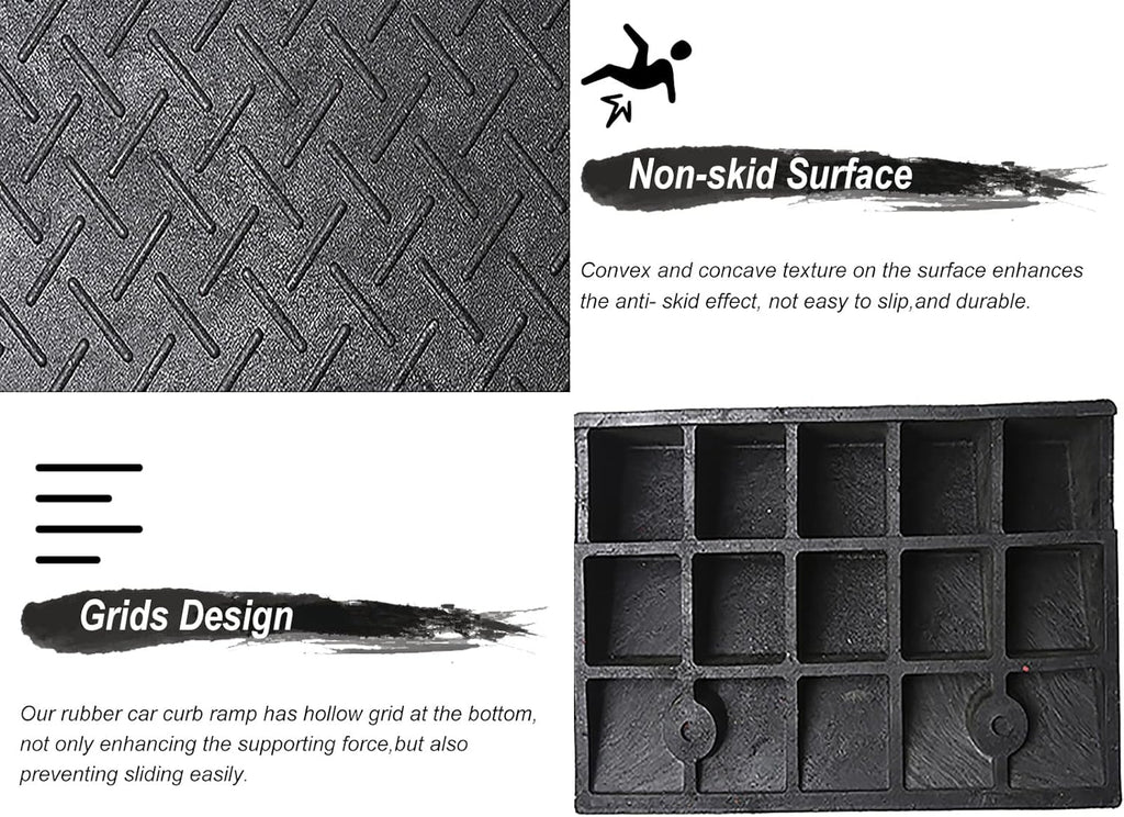 Driveway Curb Ramp Rubber, Garage Doors Entryway Outdoor Steps Transition Ramp, Heavy Duty Non Slip Solid Rubber Ramp, 39 in Wide Load 3T (10Cm/4In Rise)