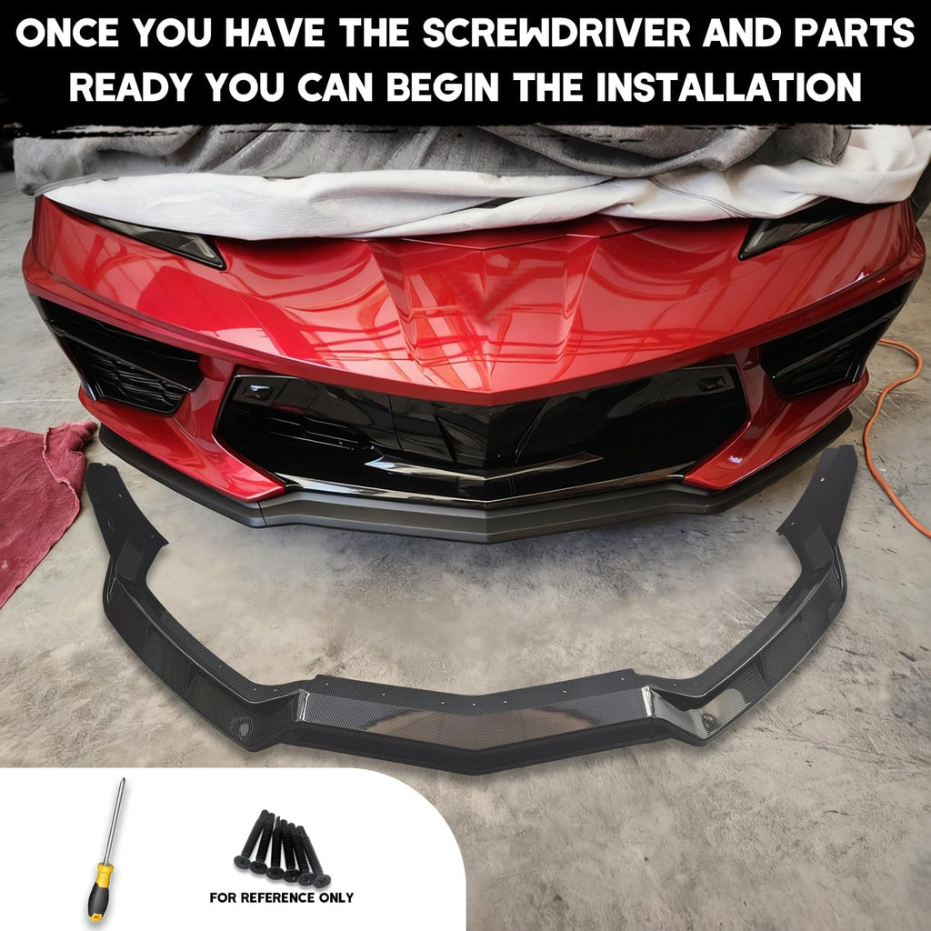 Front Bumper Lip Splitter Spoiler Compatible with Chevy Corvette C8 2020-2025, Corvette C8 Stingray Z51 Front Splitter Air Dams Chin Spoiler Auto Parts Replacement Accessory (Carbon Fiber)