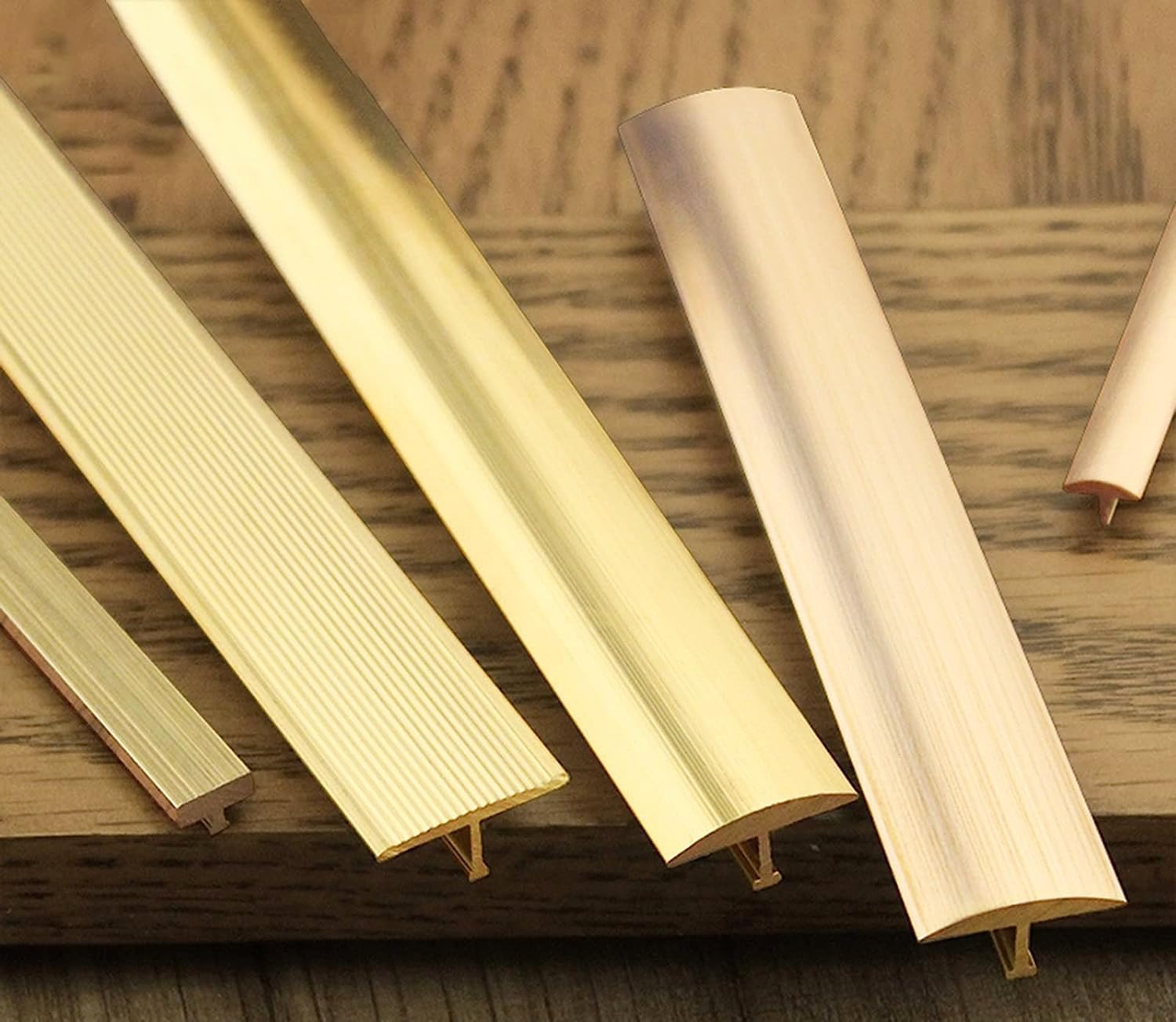 T Molding Floor Transition Strip Brass, 2 Cm Wide Doorway Threshold Seam Strip for Wood to Tile Laminate Hardwood, Floor Wall Gap Edging Trim(10pcs)