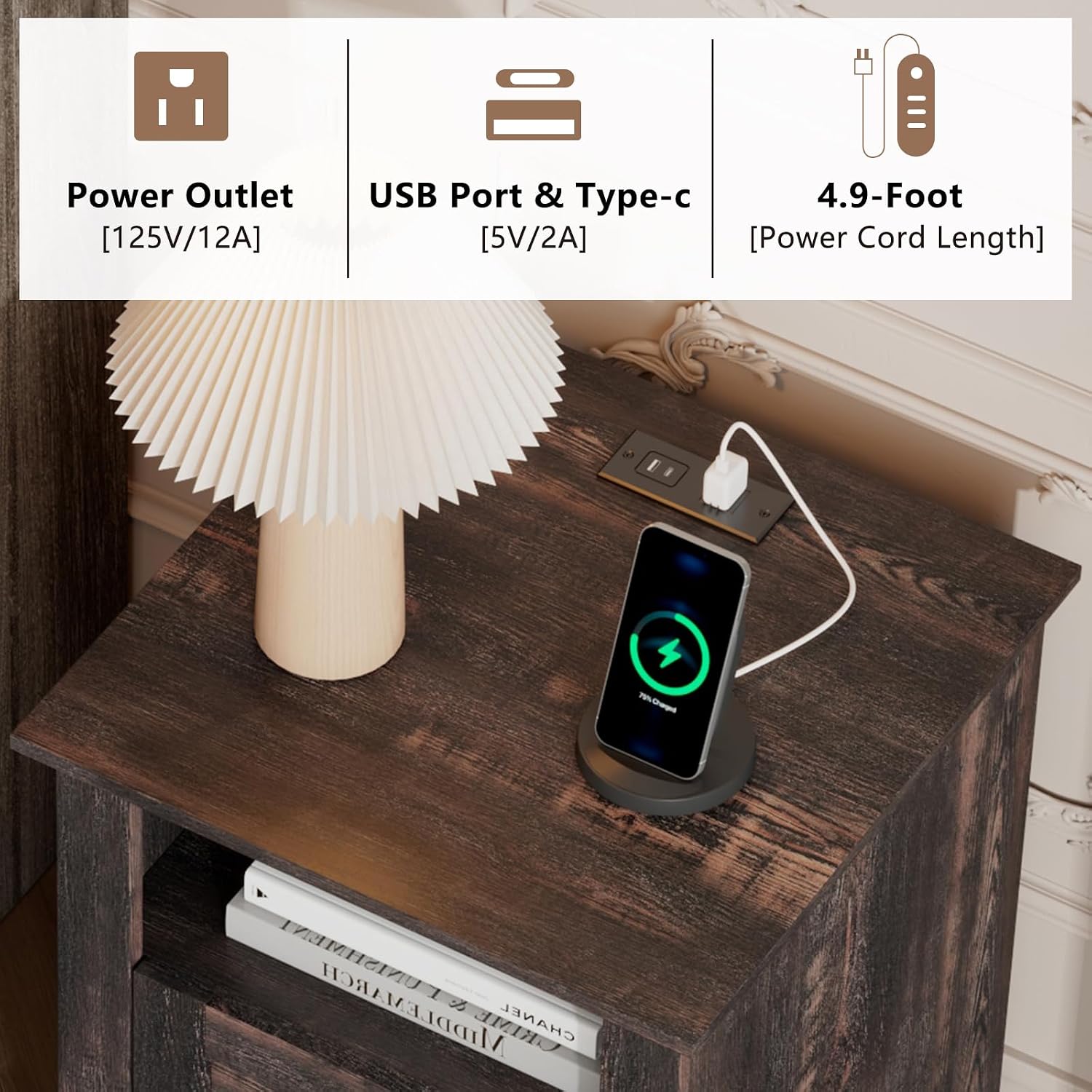 LUXOAK Farmhouse Table Set of 3, Coffee Table with Sliding Barn Doors, End Tables Set of 2 with Charging Station for Living Room & Bedroom, Sliding Barn Doors, 2 Tiers Storage Drawer, Dark Rustic Oak