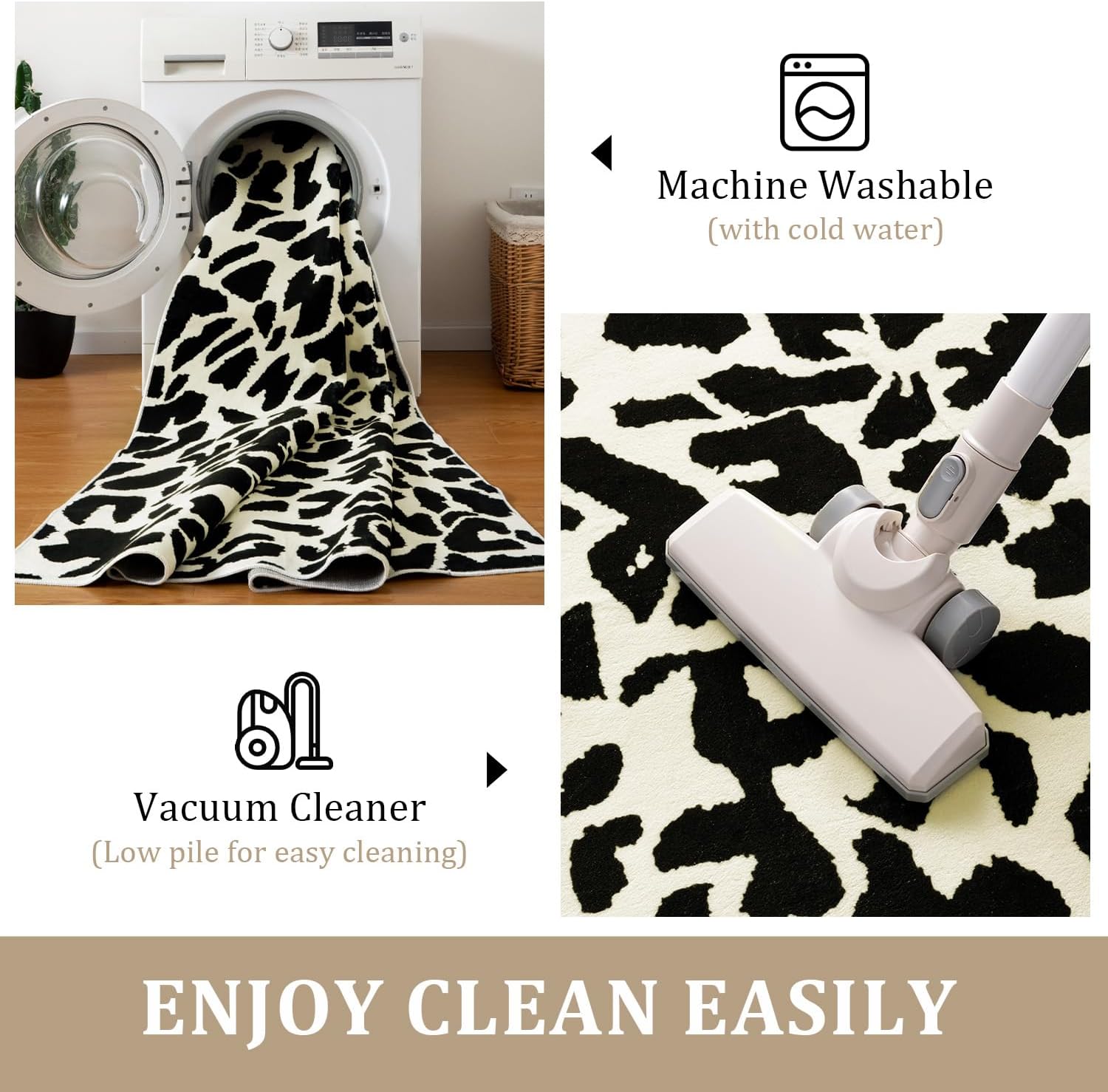 YIHOUSE Leopard Rug for Living Room, Black and White Cute Cheetah Print Rug Modern Washable Animal Printed Rugs for Bedroom, Girls Boys Dorm Room Nursery Room, Playroom, 8x10