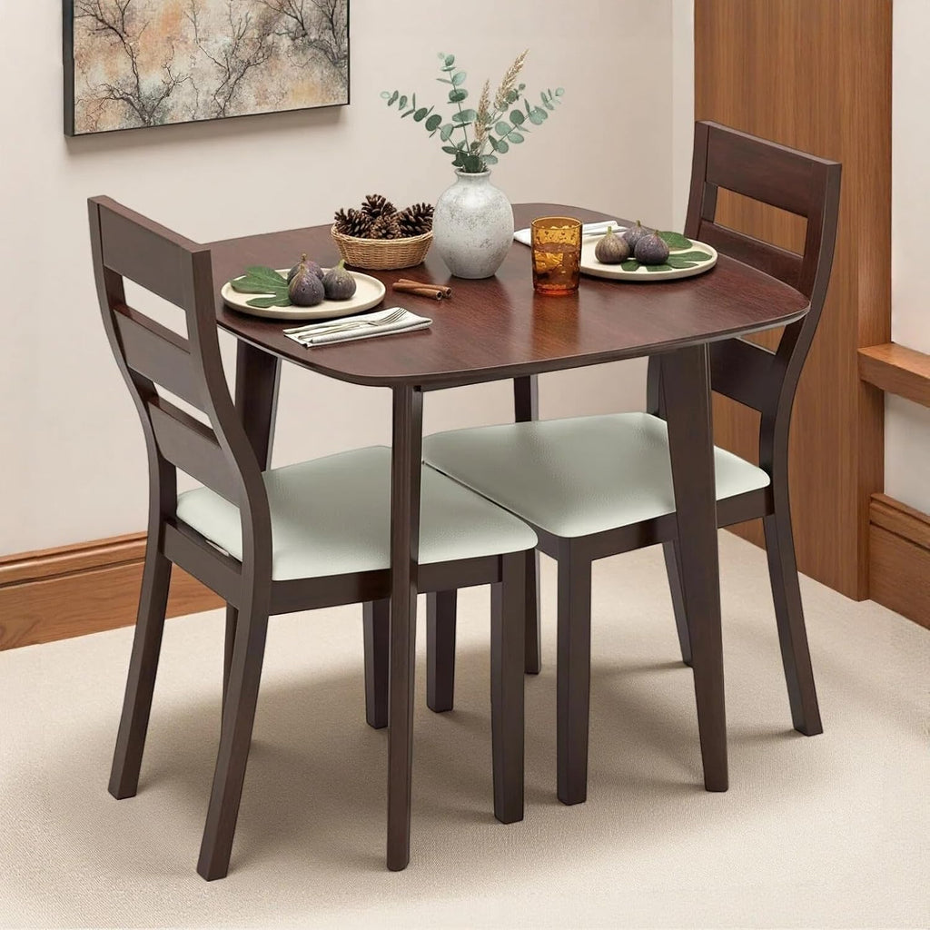 Tangkula Compact Dining Table Set for 2, Wooden Round Kitchen Table & 2 Chairs with Cushioned Seats, 3-Piece Dining Set for Small Spaces, Kitchen, Living Room