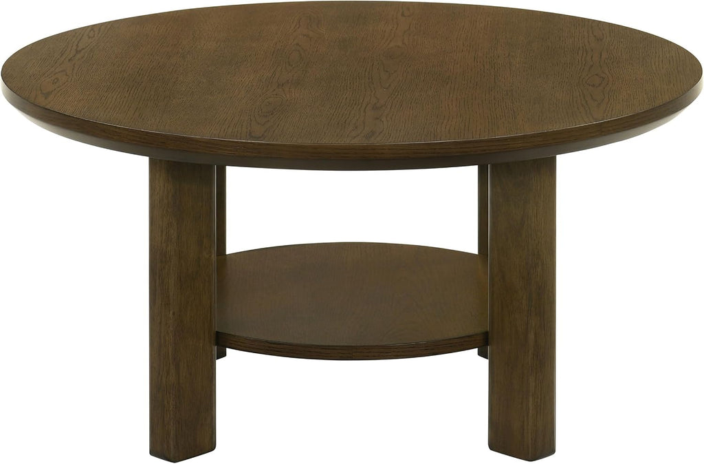 Coaster Home Furnishings - Ottowa - Wood - Round Coffee Table with Open Shelf, Sculpted Legs and Transitional Style - Living Room - Brown - 706308