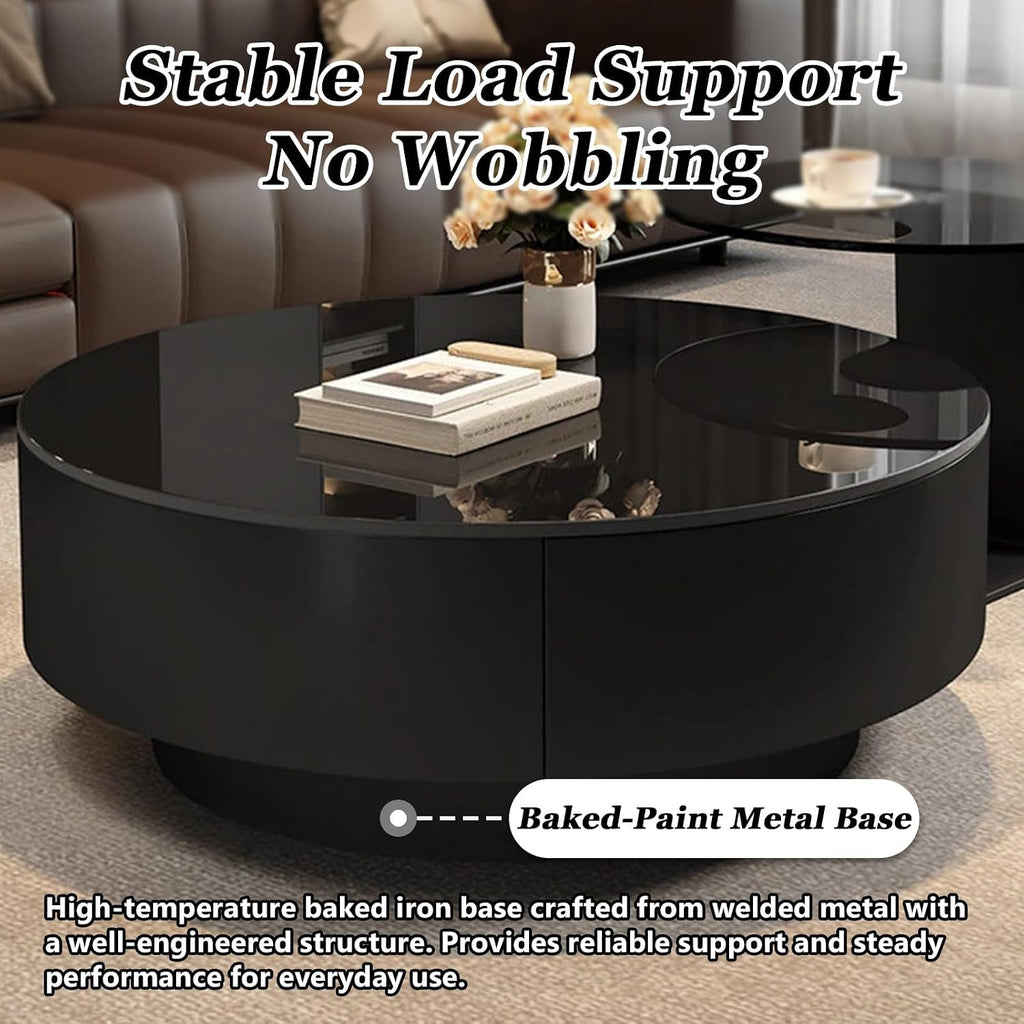 Modern Glass Coffee Circle Nesting Tables Set of 2,Coffee Tables for Living Room with Storage,Circle Drum Center Table,Apartment,Office,Minimalist Design(27.6 * 27.6 * 13')