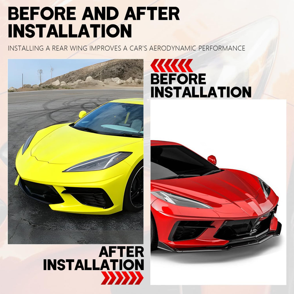 Front Bumper Lip Splitter Spoiler Compatible with Chevy Corvette C8 2020-2025, C8 Front Lip, Corvette C8 Front Splitter Air Dams Chin Spoiler Auto Parts Accessories (Front Lip-Gloss Black)