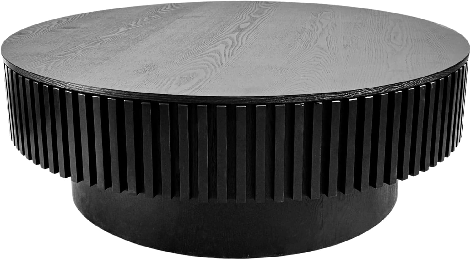 39' Round Coffee Table with Hidden Storage Compartment, Modern Handcraft Fluted Drum Coffee Table, Wooden Circle Center Table Cocktail Tea Table with Sturdy Pedestal for Living Room, Black