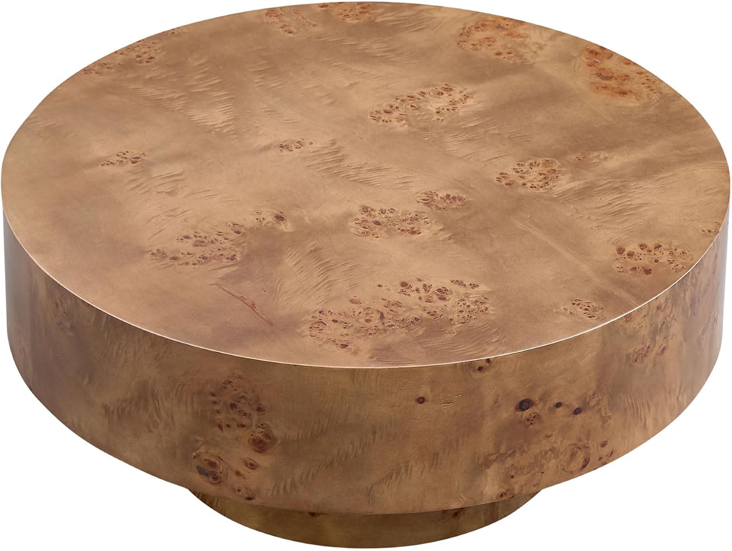 31.49'' Round Coffee Table Modern Wood Coffee Table for Living Room, Contemporary Circle Drum Pedestal Style, Burl Wood Veneer, Easy Assembly, Walnut