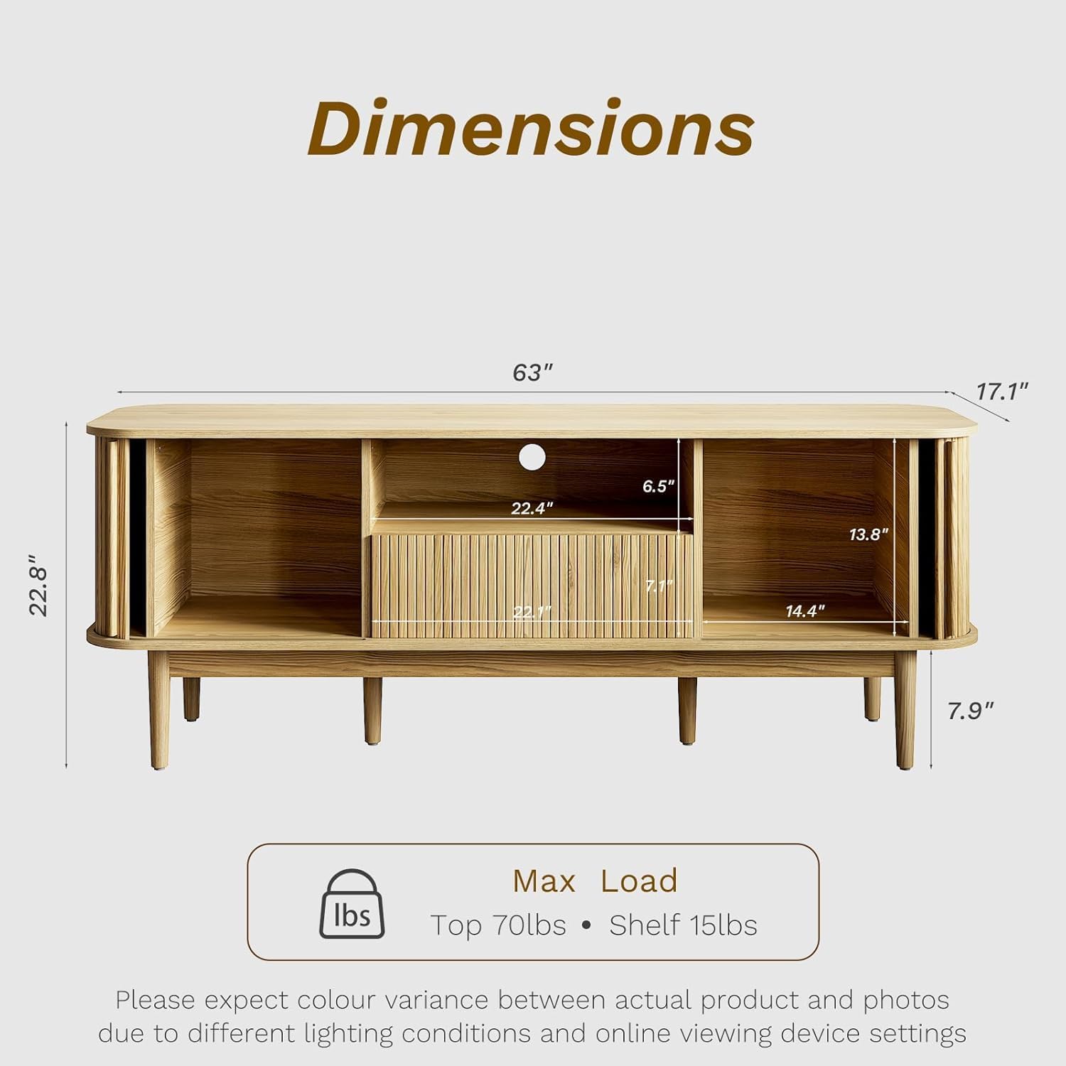 MAISONARIA Living Room Table Sets of 2, Fluted Coffee Table & Dresser TV Stand, Coffee Table with Storage, Sliding Doors TV Stand for Living Room (Natural)