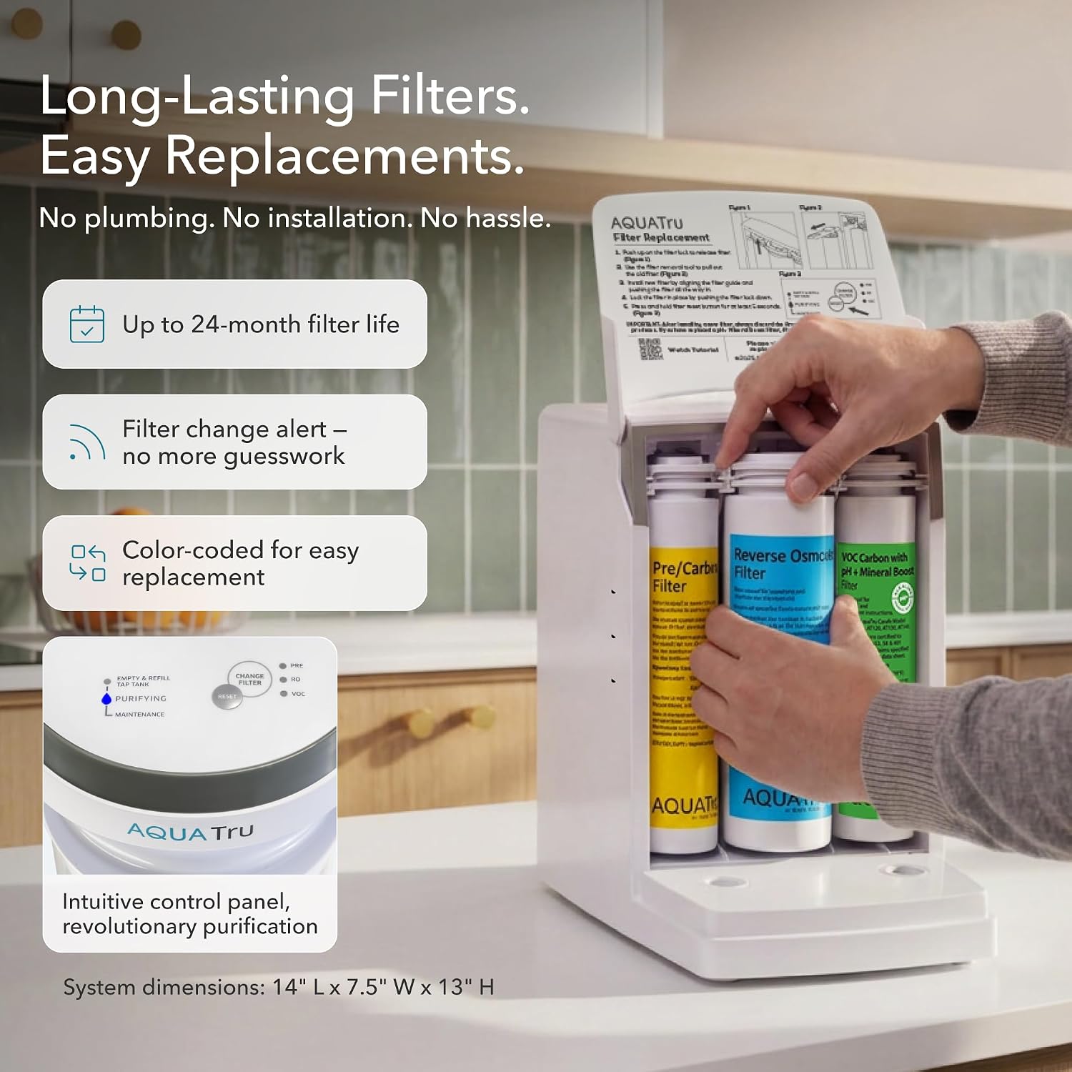 AquaTru Glass Carafe Alkaline Countertop Reverse Osmosis Water Purifier | 4 Stage RO System | Removes 84 Contaminants Including PFOA & PFOS (PFAS), Lead and Microplastics | Adds Alkaline Minerals