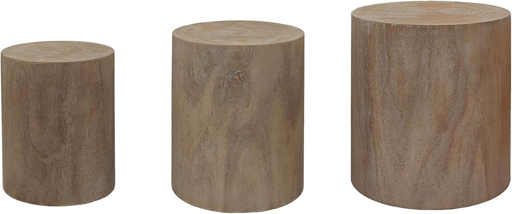 KEVINSPACE Living Room Coffee Table Set of 3, Includes ø18.3 Round Modern Coffee Table, ø15.2'' Drum End Table, ø12.2 Side Table, Round 3-Piece Occasional Table Set Circle Wood Coffee Table