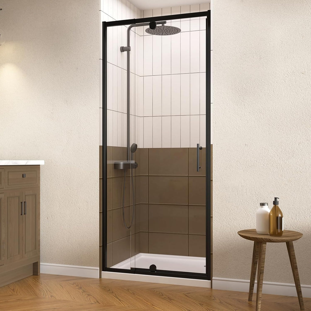 28-32' W x 72' H Pivot Glass Shower Door,Pivot Shower Door with 1/4'(6mm) Clear Glass,Mate Black
