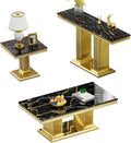 3 Pieces Coffee Table Set, Faux Marble Living Room Table Set of 3, Modern Coffee Table, Console Table and End Table with Column-Shaped Stainless Steel Base for Living Room Office (Black Gold)
