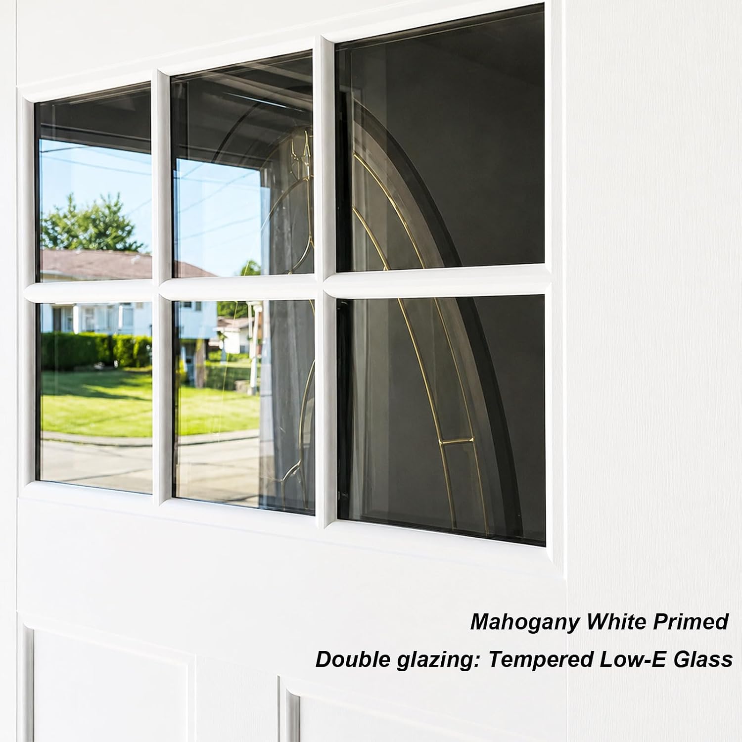 Fiberglass Entry Door, 36'' x 80' with Brickmould,Vinyl Frame,White Primed, Right Hand Inswing, Front Entry Knock-Down Door, 2-Panel Craftsman, 6-Lite Low-E Glass
