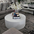 35.43'' White Round Fluted Coffee Table Wood Circle Coffee Table for Living Room, Modern Contemporary Style, No Assembly, White