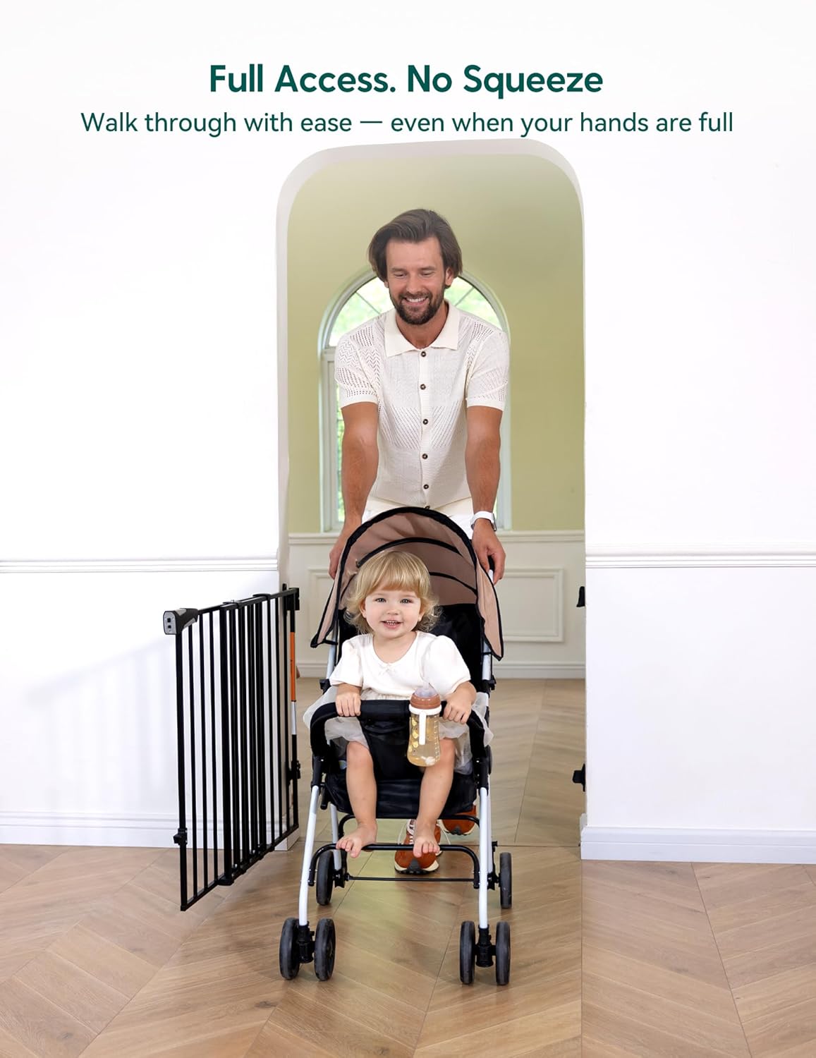 Babelio Baby Gate for Stairs, Kitchen & Doorways, No Bottom Bar| Easy Installation| One-Handed Operation| Auto-Close| Hardware Mount (Drill Needed) Safety Dog Gate (Black - 2 Pcs, 26-43' W, 28' H)