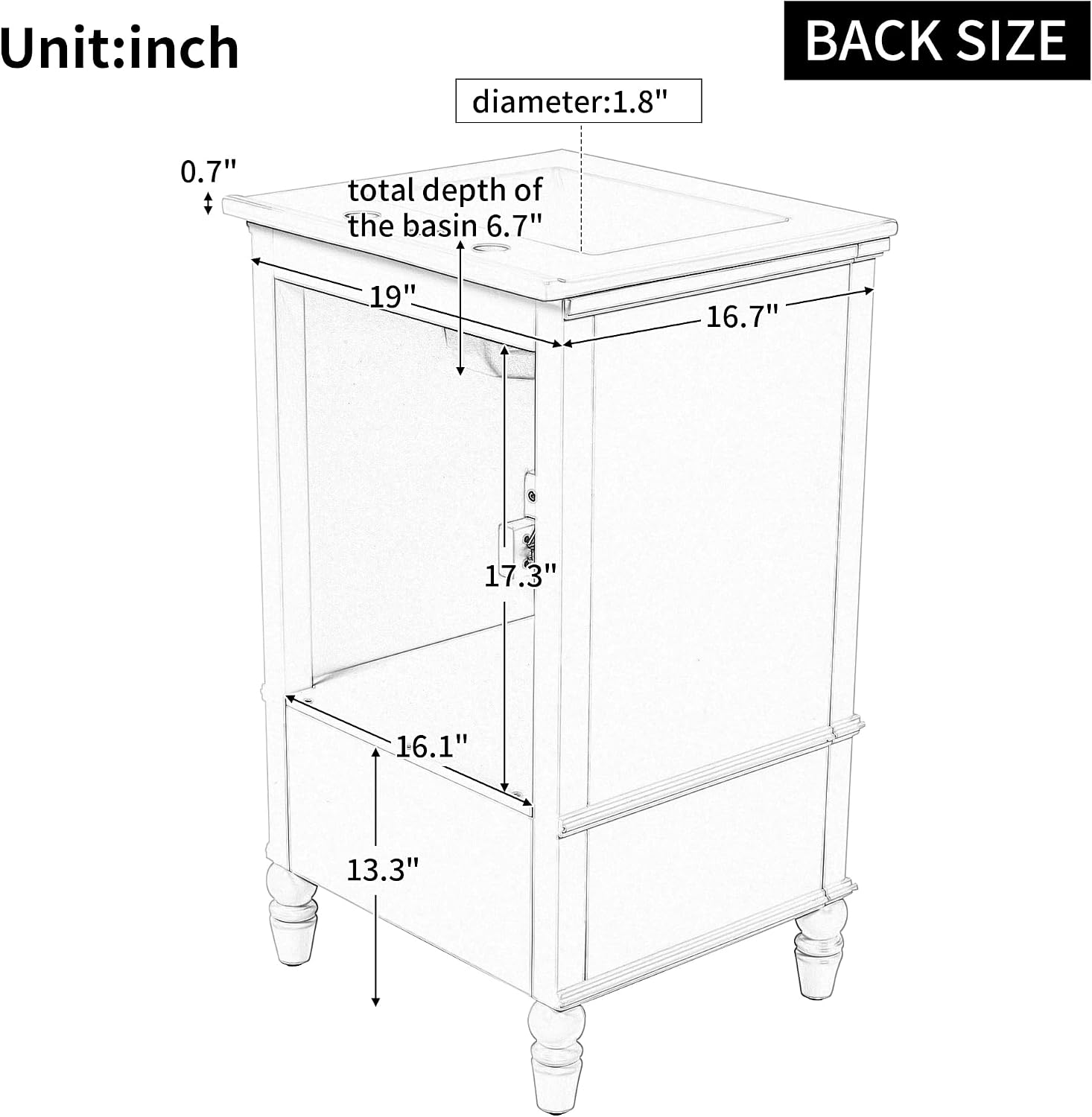Stylish 20' Black Bathroom Vanity with Sink - Durable MDF Cabinet with 2 Doors, Adjustable Foot Pads, Drawer & Magnetic Door Stopper for Modern Homes