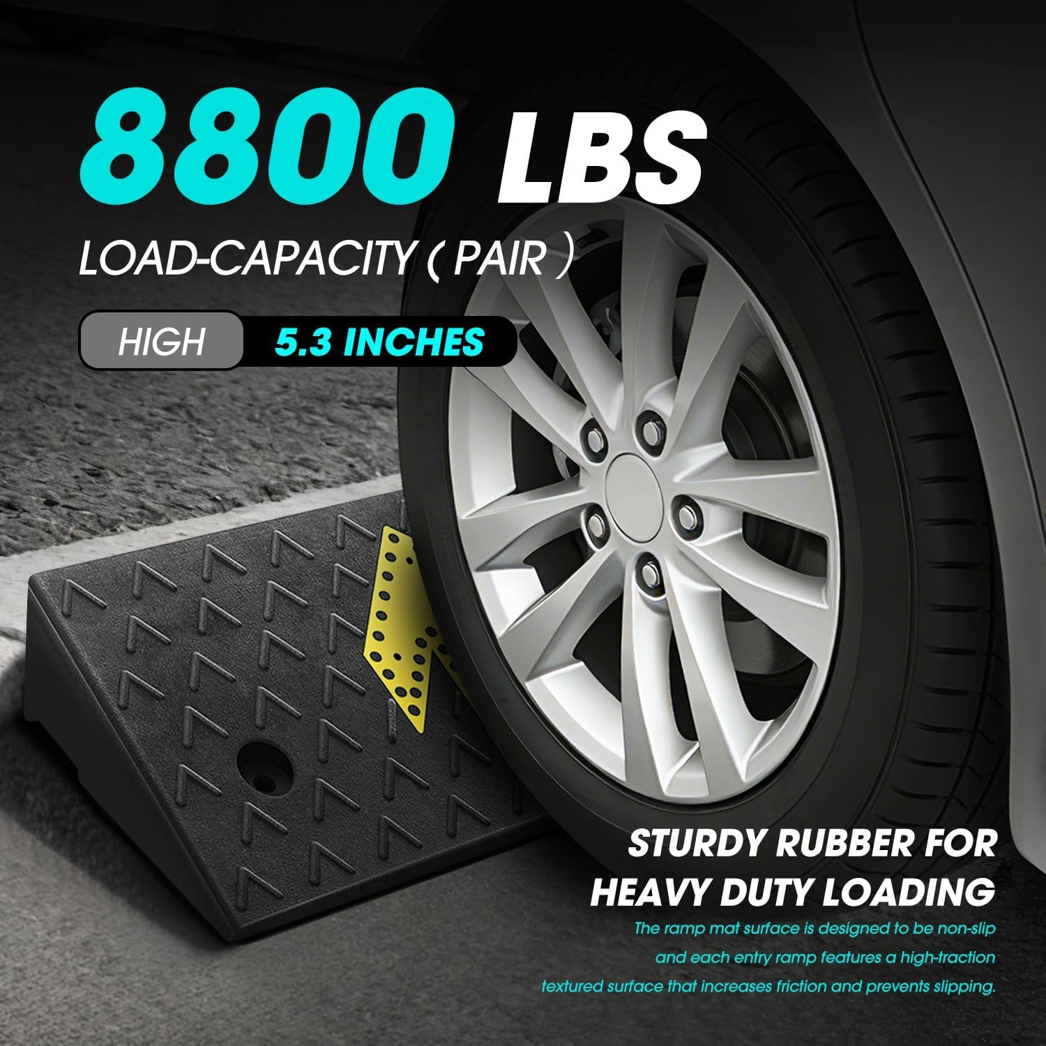 DNA Motoring 2pcs 5.3' Rise Rubber Arrow Curb Ramp Heavy Duty Loading Threshold Ramp 37.4' W x 13.8' D x 5.3' H for Loading Dock, Warehouse, Motorcycles, Cars, TOOLS-00651