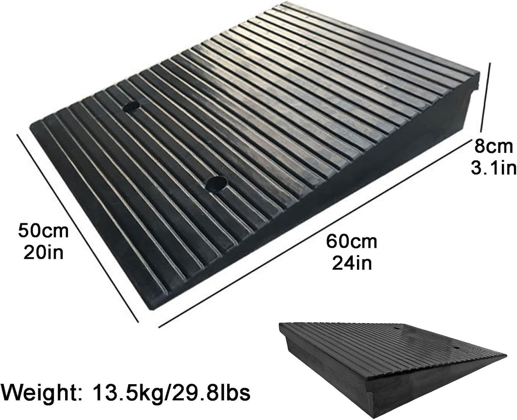 Driveway Ramp 2-5.5' Rise Rubber Heavy Duty Threshold Ramp 11023lbs for Kerb Vehicle Wheelchair Scooter Motorcycle(50 * 60 * 8cm/20 * 24 * 3.1in)