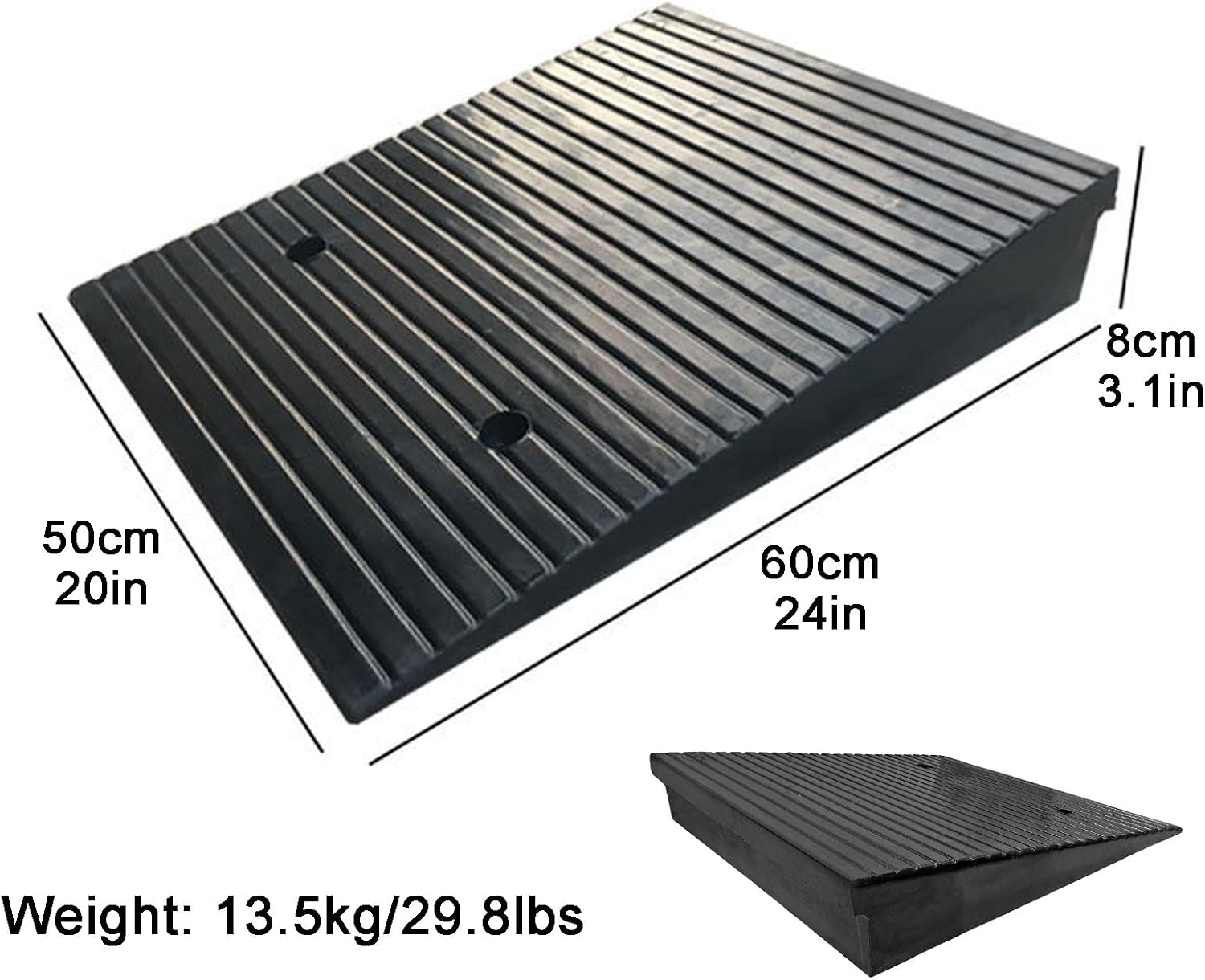 Driveway Ramp 2-5.5' Rise Rubber Heavy Duty Threshold Ramp 11023lbs for Kerb Vehicle Wheelchair Scooter Motorcycle(50 * 60 * 8cm/20 * 24 * 3.1in)