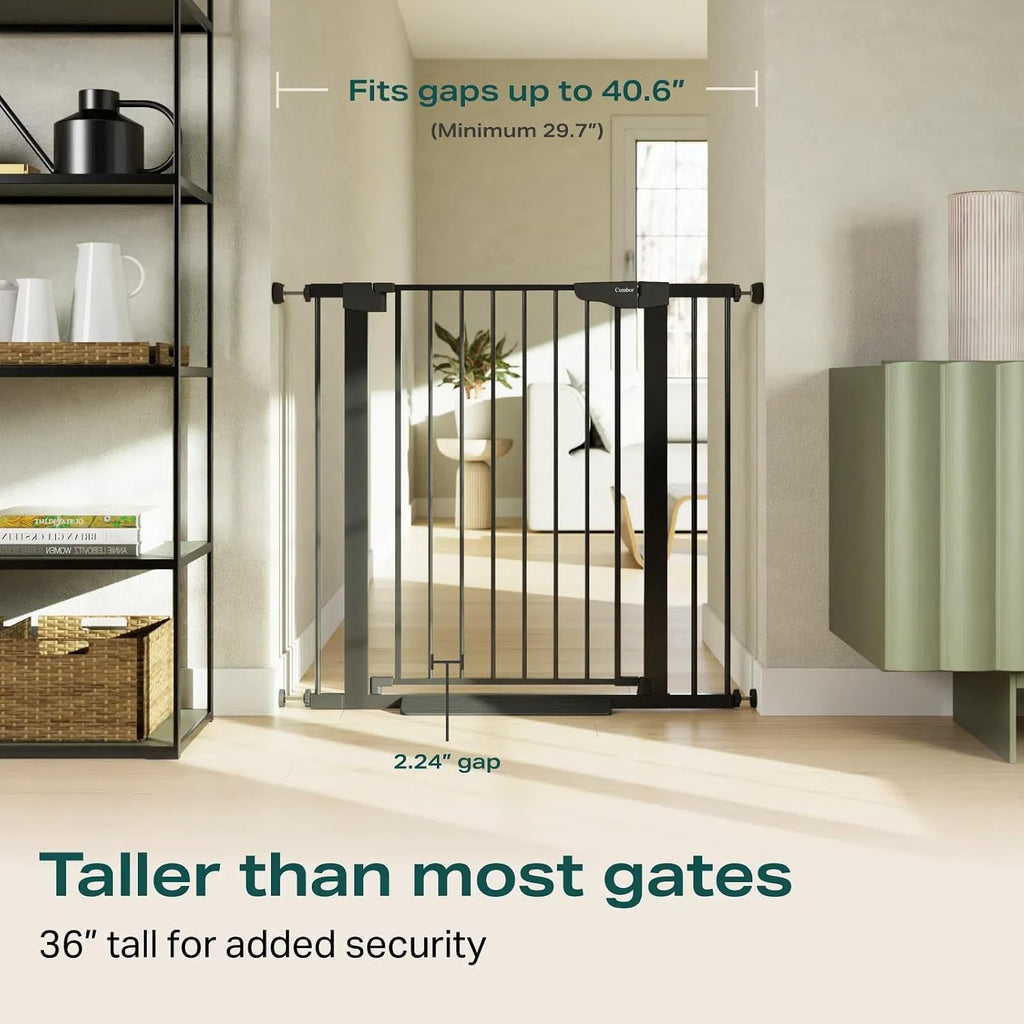 Cumbor 36' Extra Tall Baby Gate for Stairs, 29.7-40.6' Wide Dog Gate for Doorways, Pressure Mounted Auto-Close Pets Gates for Dogs Indoor, Durable Safety Child Gate, Mom's Choice Awards Winner, Black