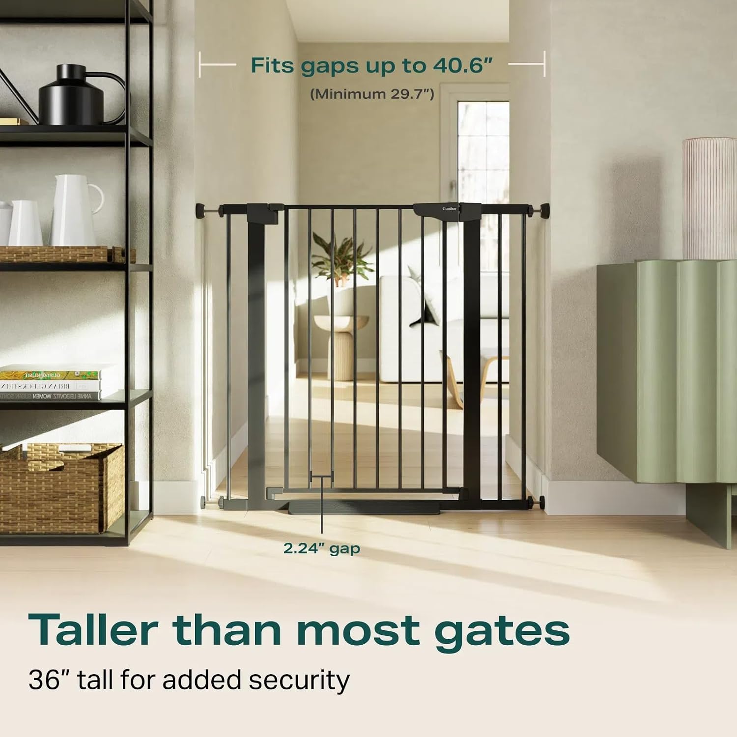 Cumbor 36' Extra Tall Baby Gate for Stairs, 29.7-40.6' Wide Dog Gate for Doorways, Pressure Mounted Auto-Close Pets Gates for Dogs Indoor, Durable Safety Child Gate, Mom's Choice Awards Winner, Black