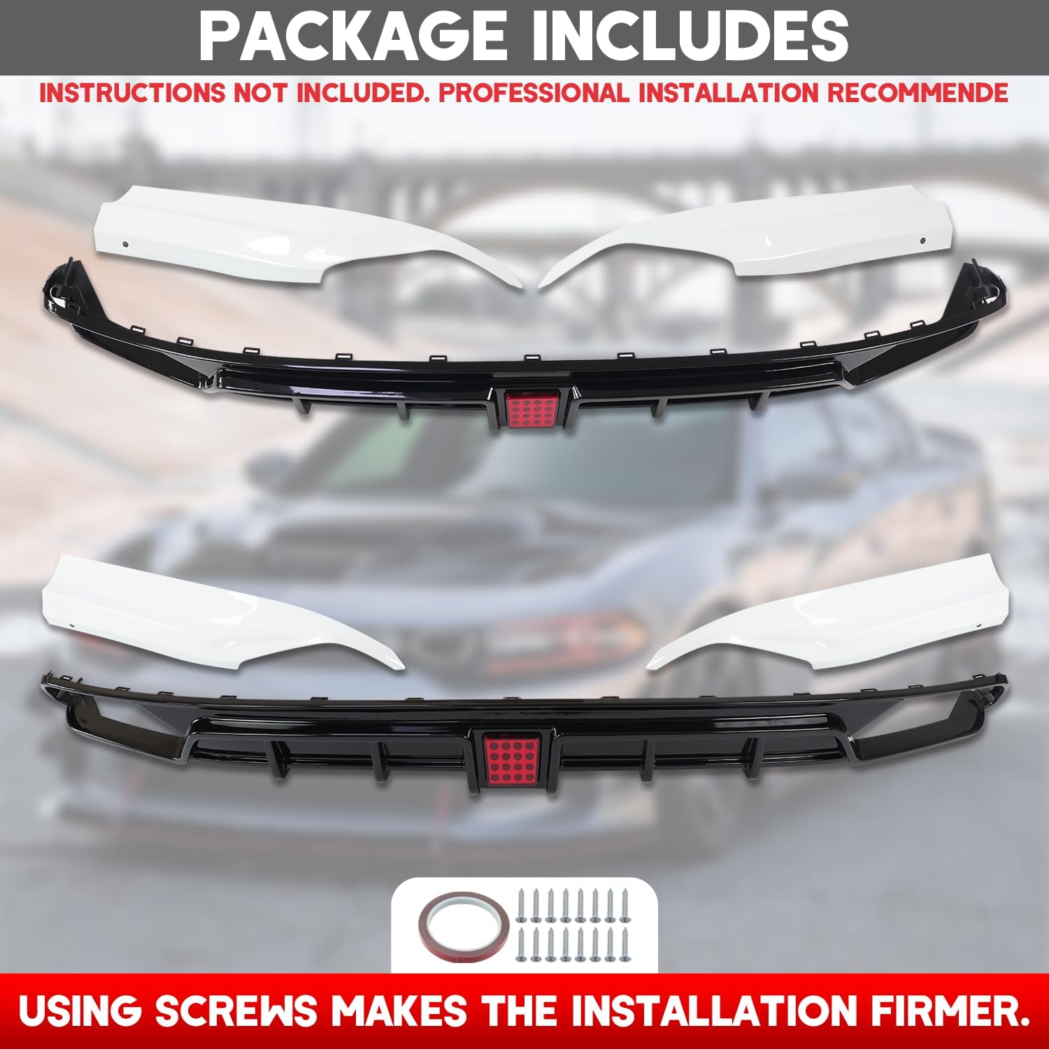 Front Bumper Lip Splitter Spoiler for 2018-2020 Honda Accord, Front Lower Bumper Valance Air Dam Deflector for 10th Gen Honda Accord Front Bumper Protector Accessories (Diffuser- Black & Pearl White)