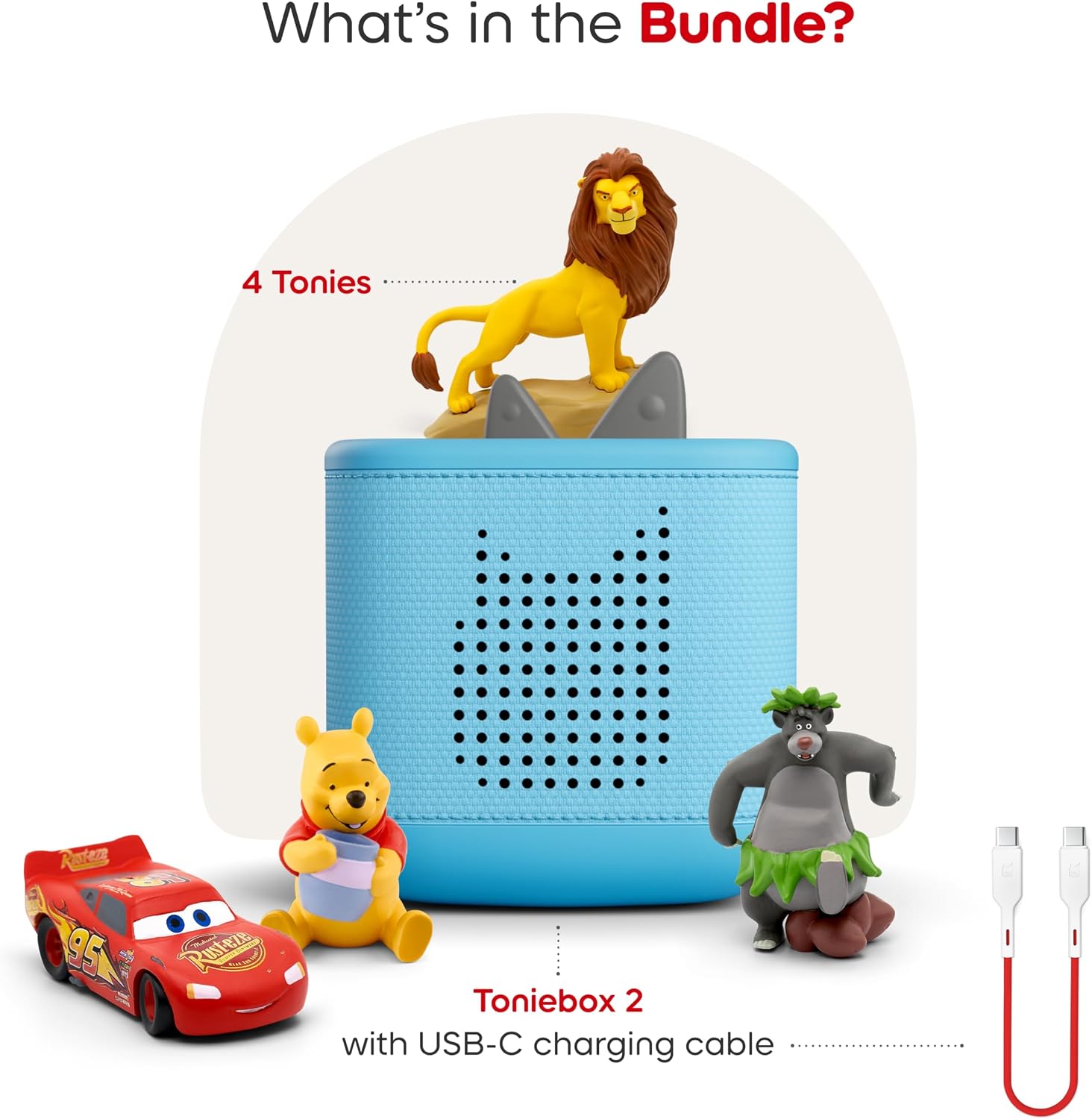 Toniebox 2 Audio Player Disney Bundle for Kids 3+ with Lightning McQueen, Simba, Winnie The Pooh, and Baloo - Sky Blue