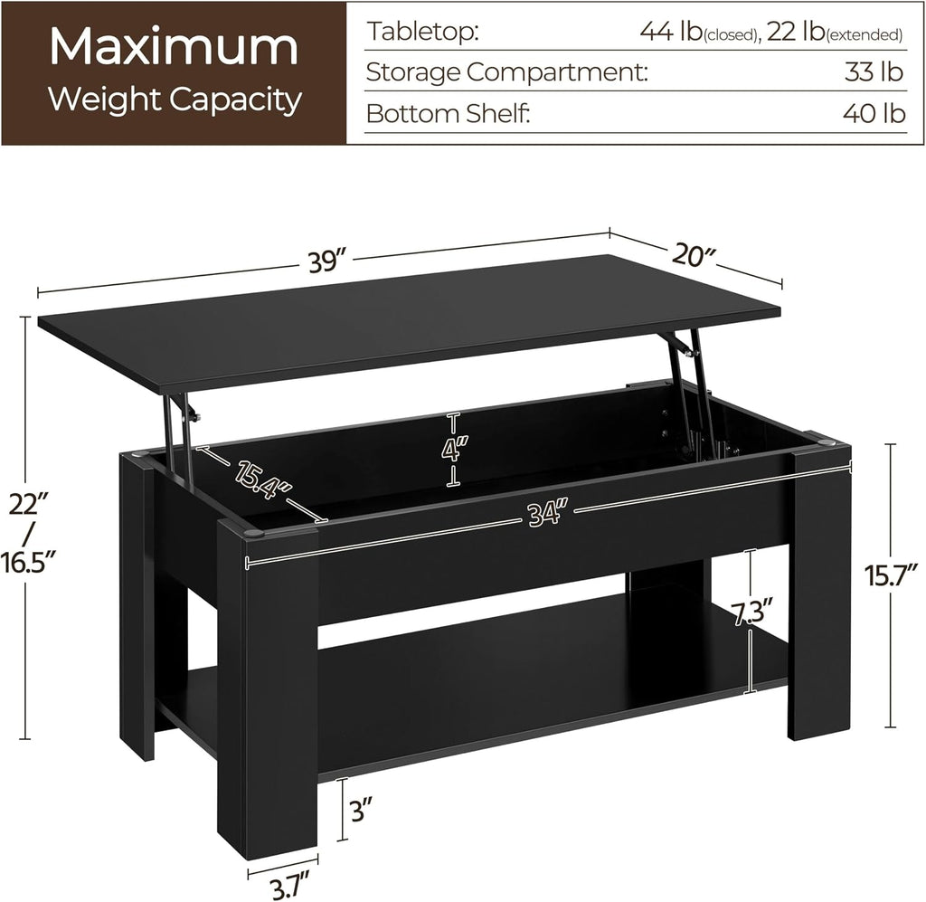 Yaheetech 38.6in Lift Top Coffee Table with 3 Tier Sofa Side End Table, Wood Living Room Tables Sets, Lift Top Coffee Tables with Stoage & Open Shelf and X Shape, Black
