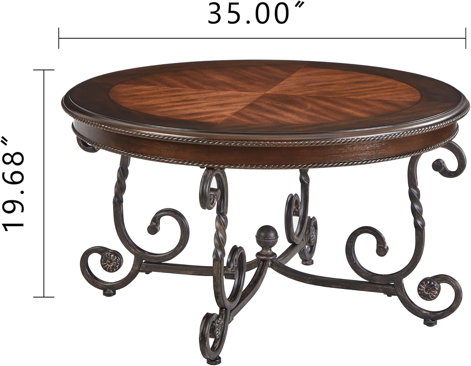 Retro Round Wood Coffee Table with Metal Leg, Circle Farmhouse Coffee Table for Living Room, Wooden Mid Century Center Tables, Easy Assembly (35' Dx35 Wx19 H)
