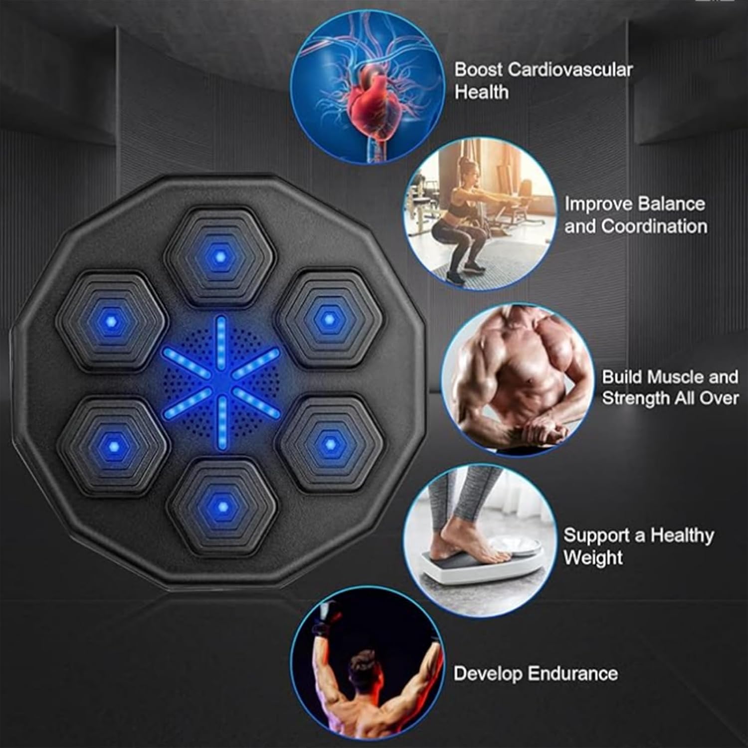Music Boxing Machine,Wall Mounted Boxing Gym Equipment with LED Light Show,Wall Boxing Machine for Gym Office and Home