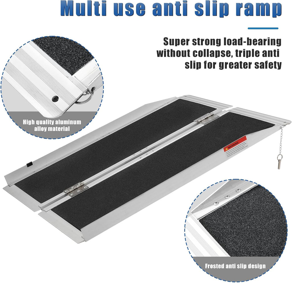 Portable Wheelchair Ramp 6ft, Double Non-Slip, Aluminum Collapsible Wheelchair Ramp, Home Threshold Ramp, YMINCGGM Manufacturing Load Capacity Up to 800lbs, Suitable for Doorways, Steps