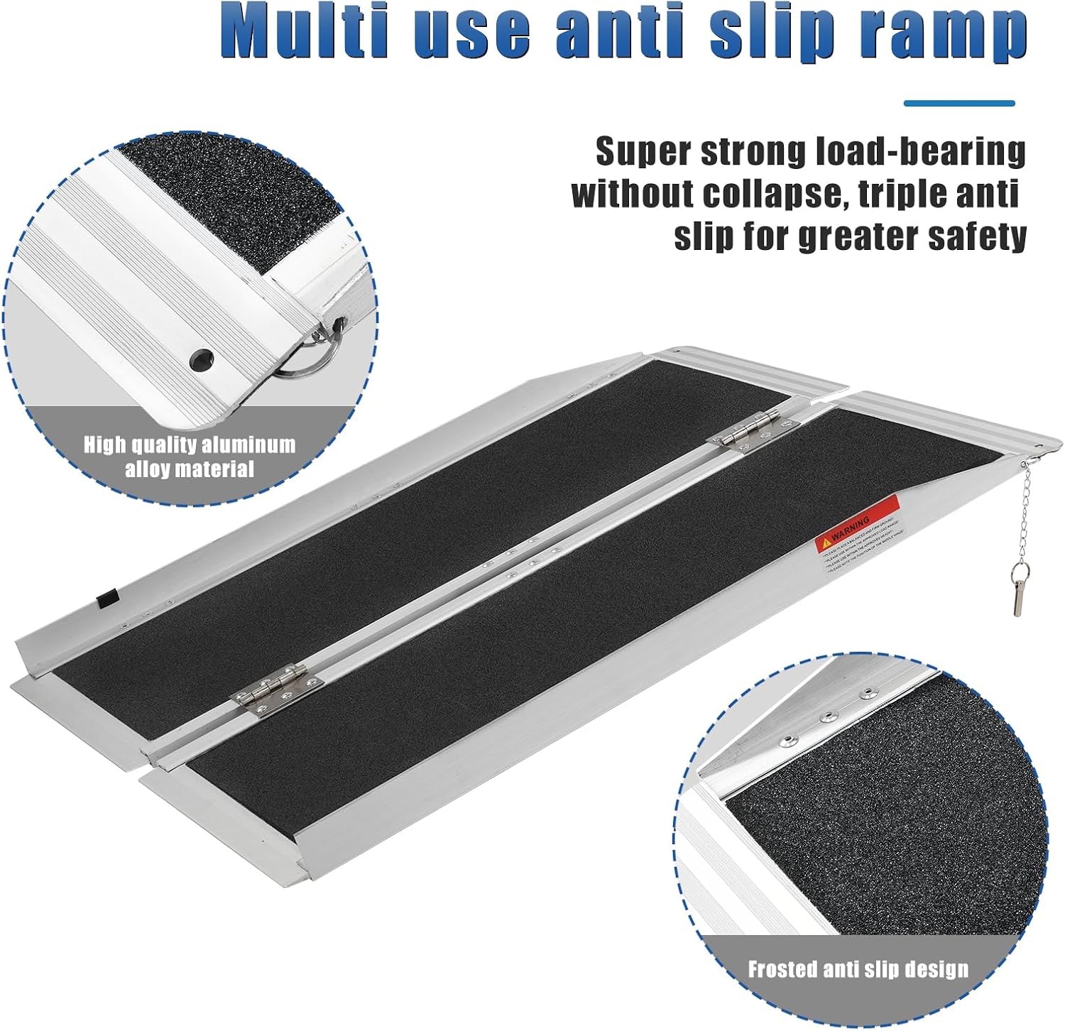 Portable Wheelchair Ramp 6ft, Double Non-Slip, Aluminum Collapsible Wheelchair Ramp, Home Threshold Ramp, YMINCGGM Manufacturing Load Capacity Up to 800lbs, Suitable for Doorways, Steps