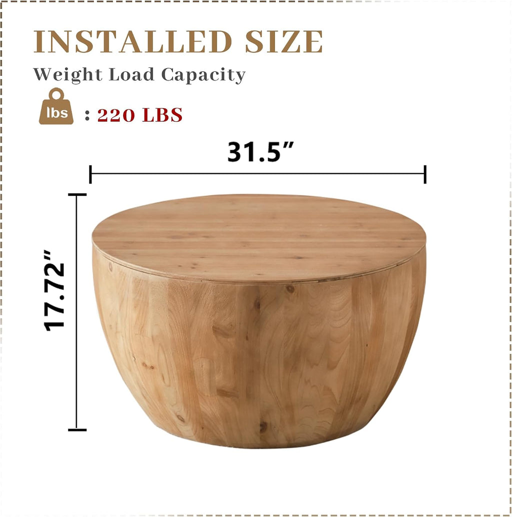 Vintage Style Bucket Shaped Coffee Table, Drum Coffee Table for Office, Dining Room and Living Room, Nature(Two-Piece Set)