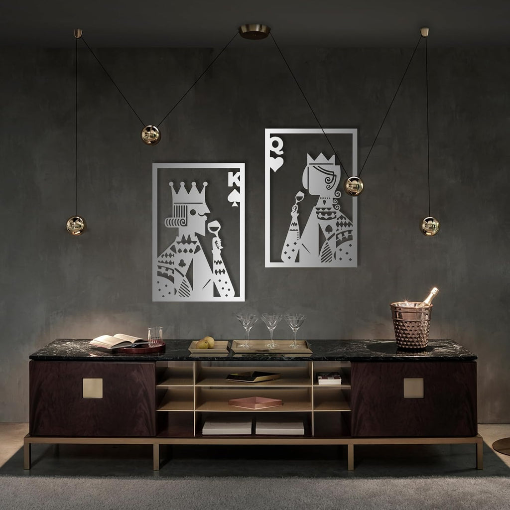 Poker Metal Wall Art, Hearts Queen and King of Spades Metal Wall Art, Metal Wall Art Decor, Gift for Gamer, Card Game Metal Wall Decor, Home Decor, Housewarming Gift (30 x 22 inch | 76 x 57 cm, Black)