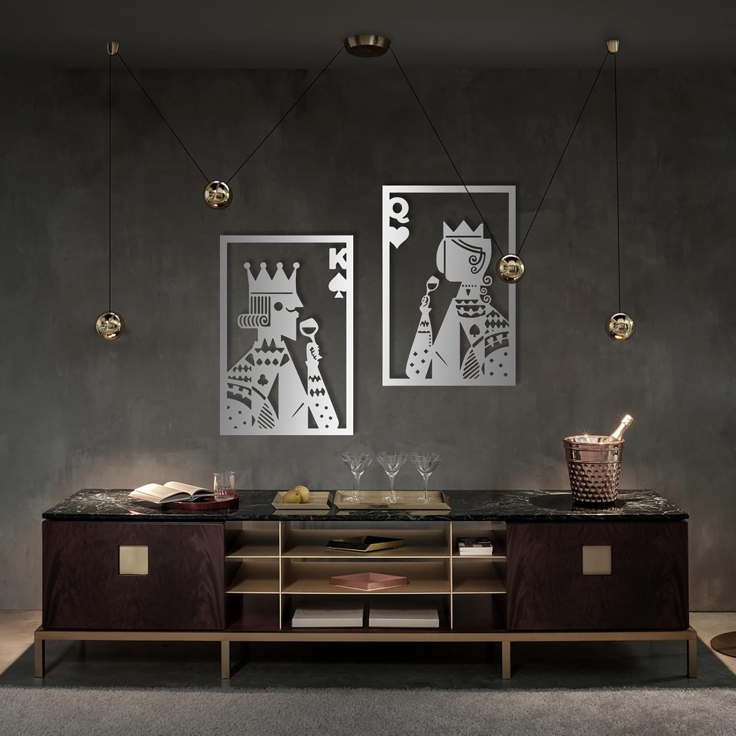 Poker Metal Wall Art, Hearts Queen and King of Spades Metal Wall Art, Metal Wall Art Decor, Gift for Gamer, Card Game Metal Wall Decor, Home Decor, Housewarming Gift (35 x 27 inch | 90 x 68 cm, White)