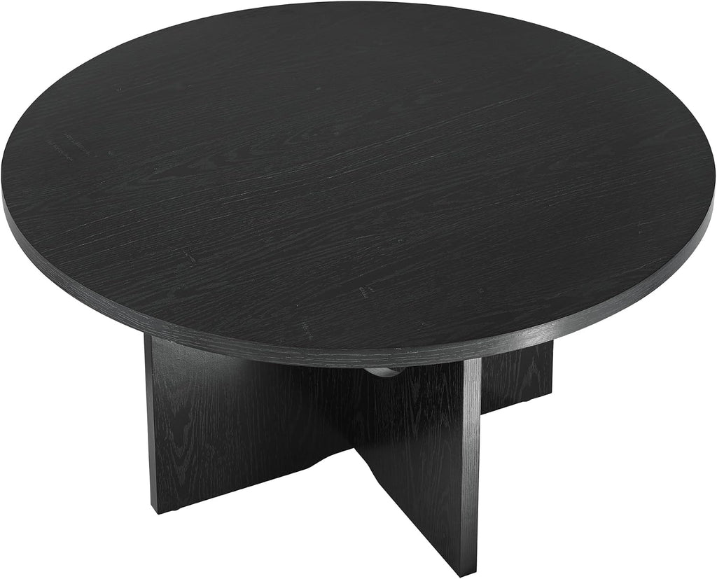 35.8' Black Round Coffee Table, Furniture Table,Modern Accent Table with Reverse Arch,Multi-Purpose Side Table, Veneer Finish End Table for Living Room,Bedroom,Office,and Small Spaces (Black,35.8')